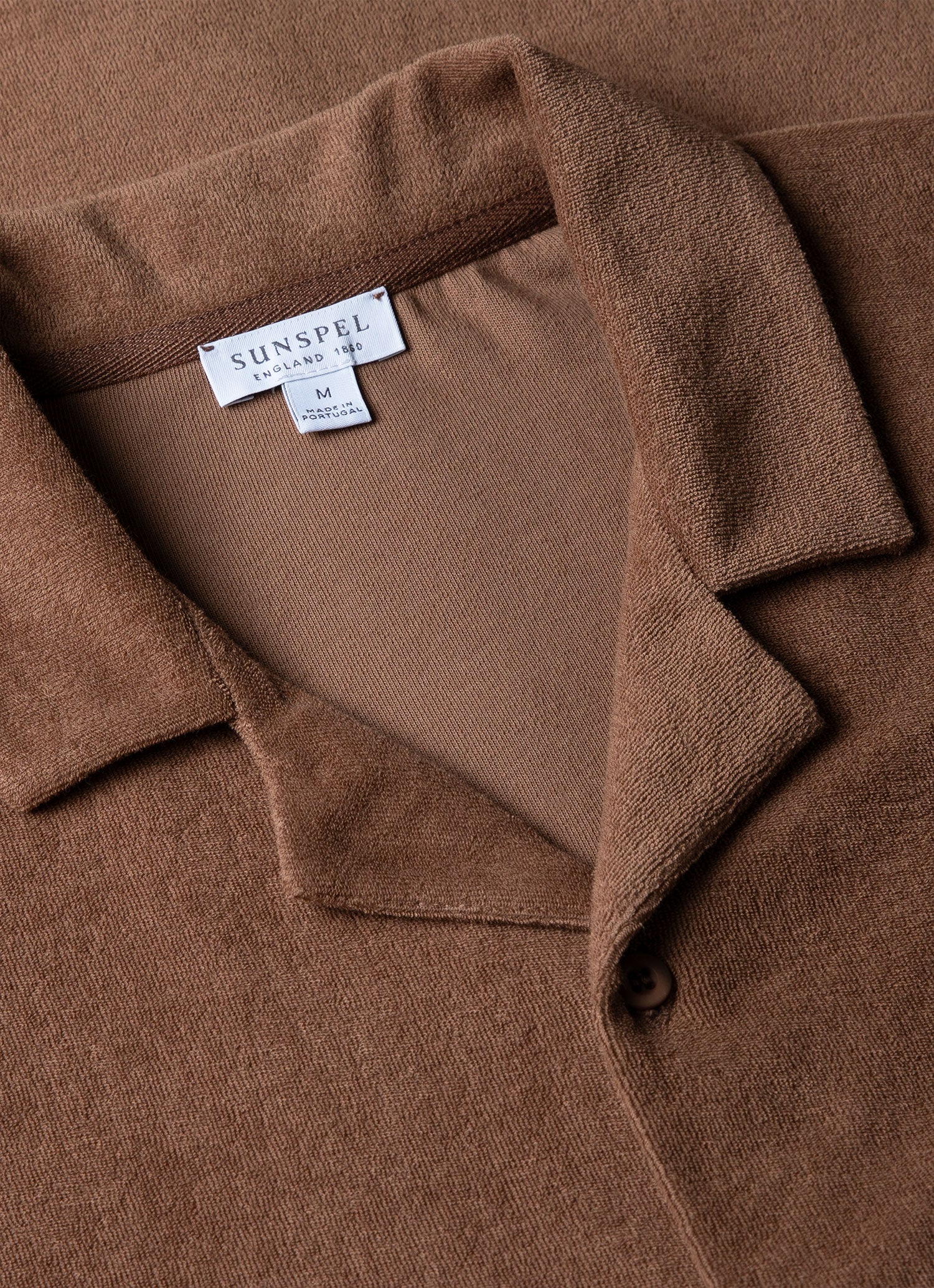 Men's Towelling Camp Collar Shirt in Dark Sand - Image 4