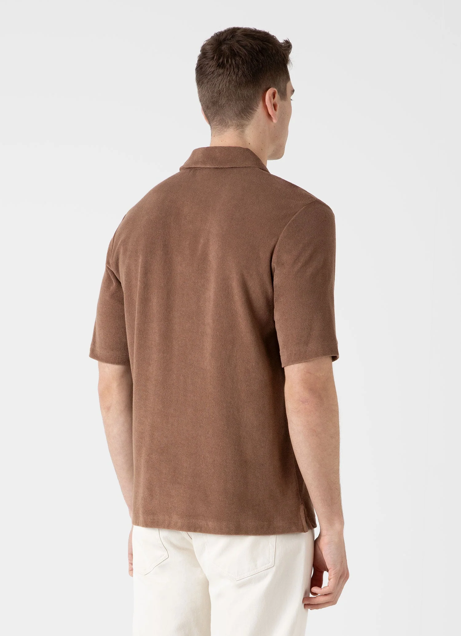 Men's Towelling Camp Collar Shirt in Dark Sand - Image 5