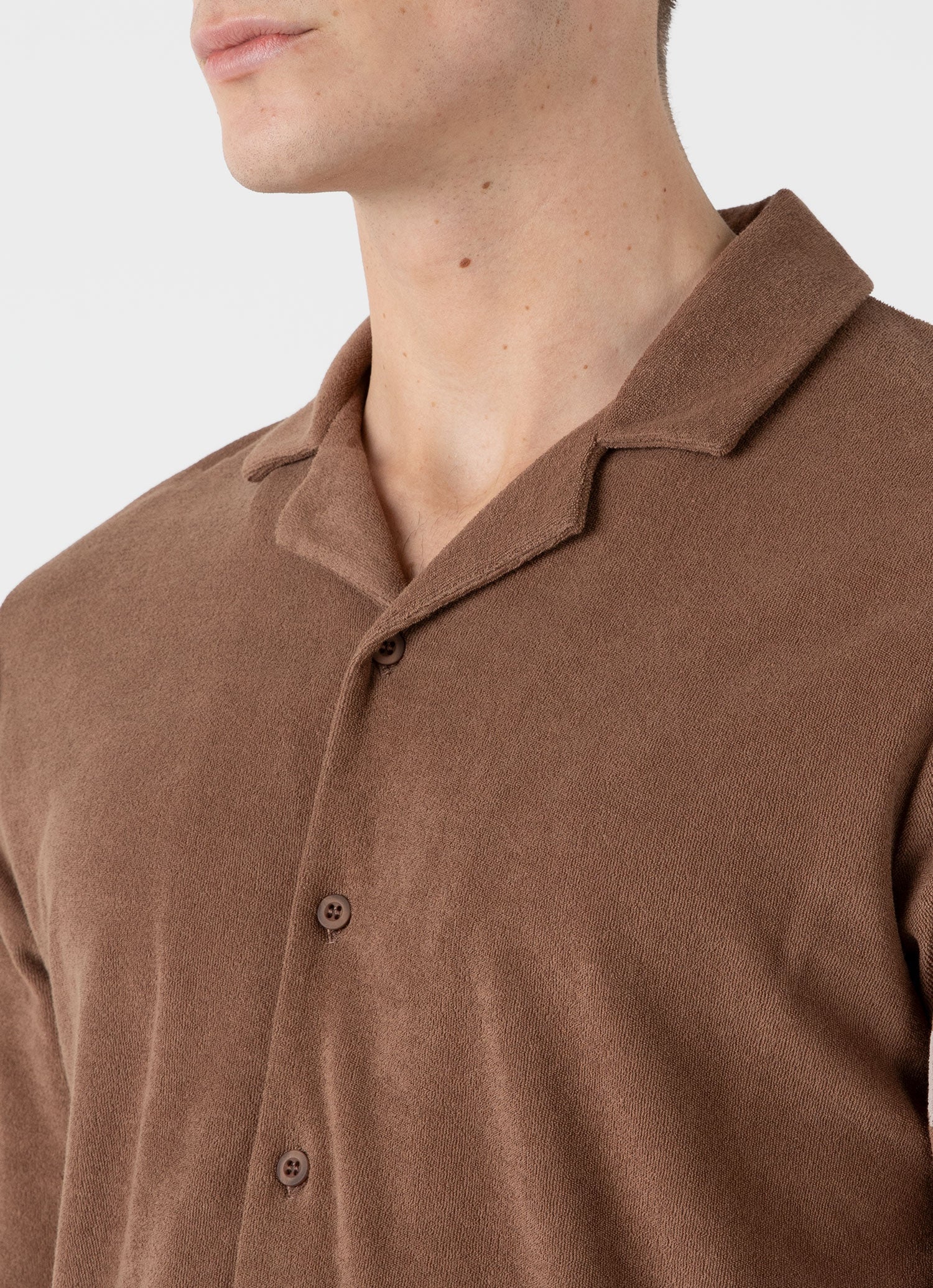 Men's Towelling Camp Collar Shirt in Dark Sand - Image 6