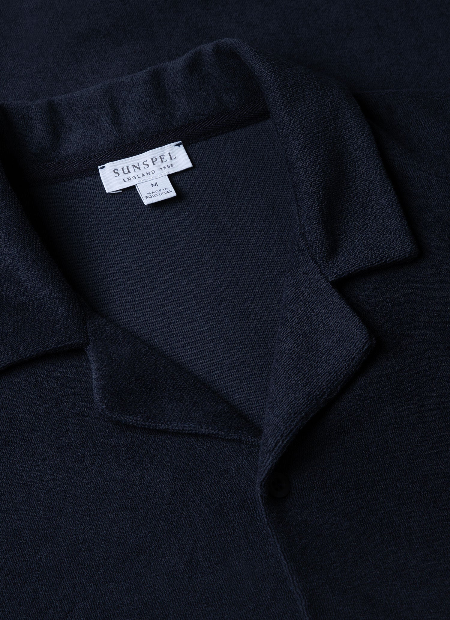 Men's Towelling Camp Collar Shirt in Navy - Image 4