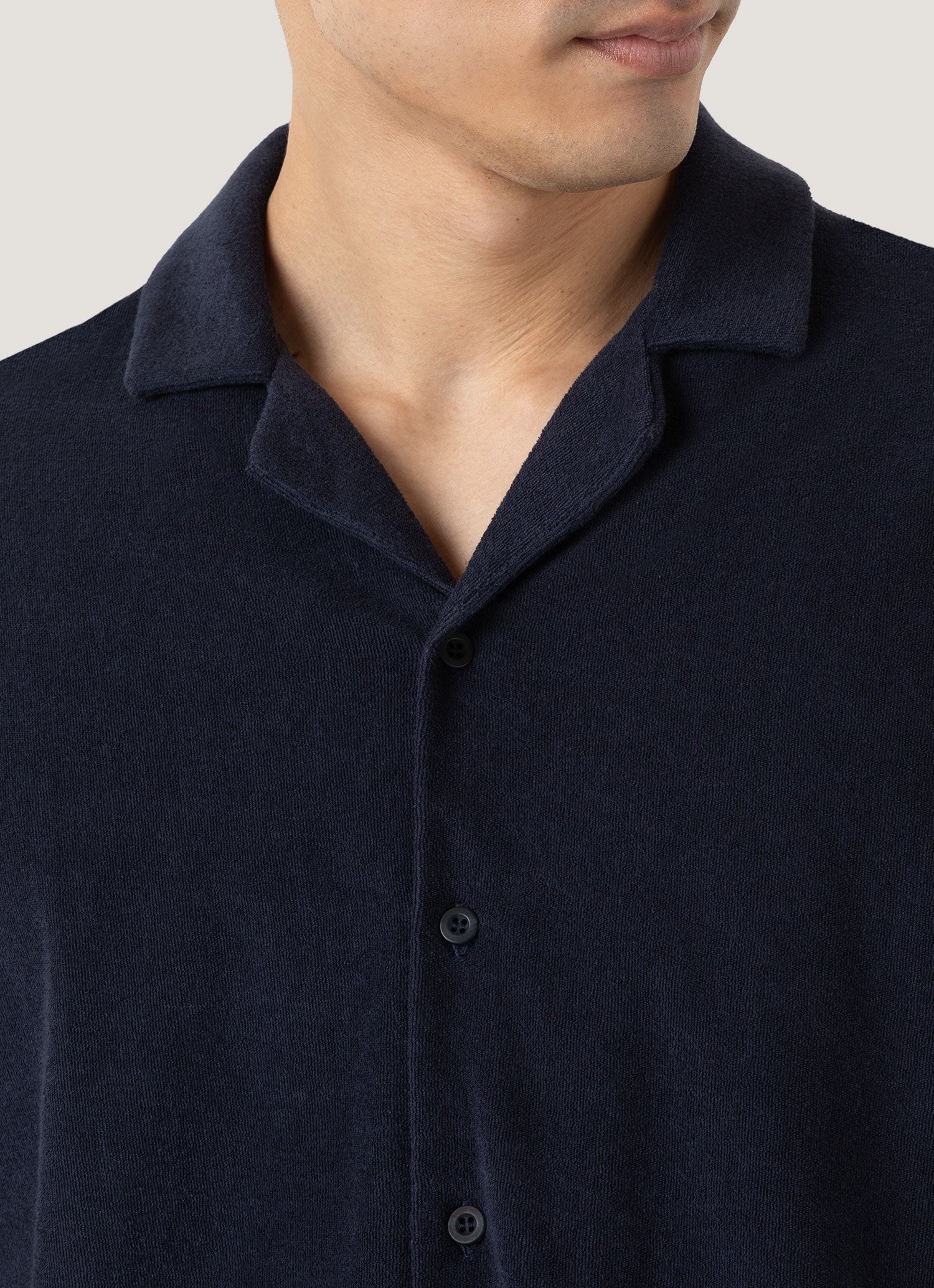 Men's Towelling Camp Collar Shirt in Navy - Image 6