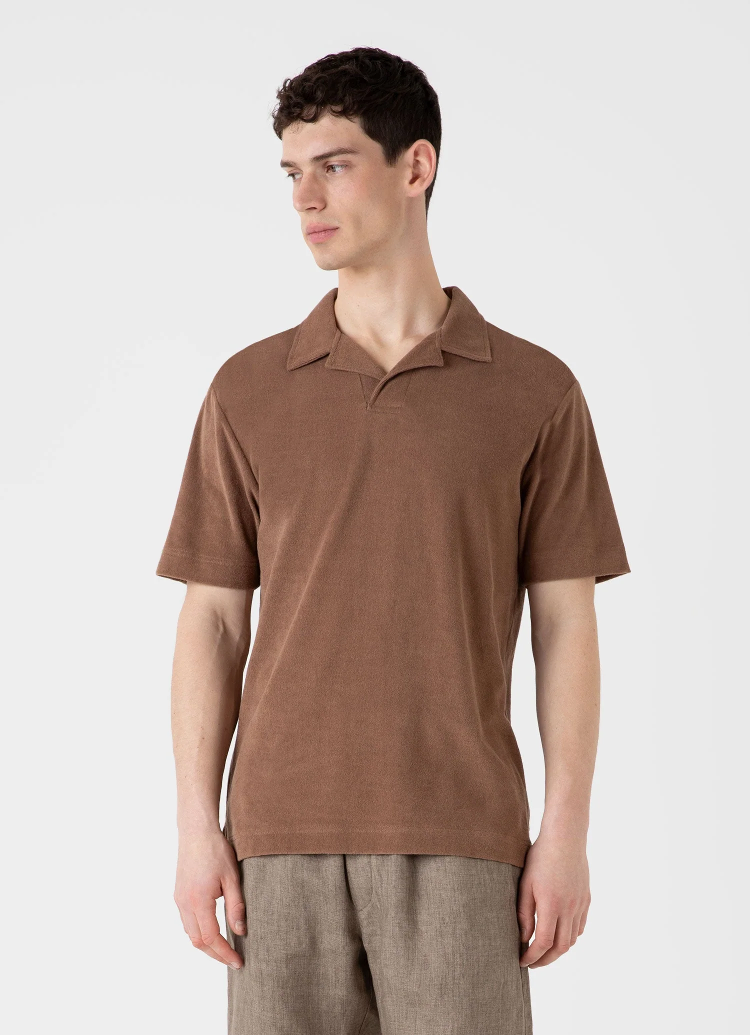 Men's Towelling Polo Shirt in Dark Sand - Image 2