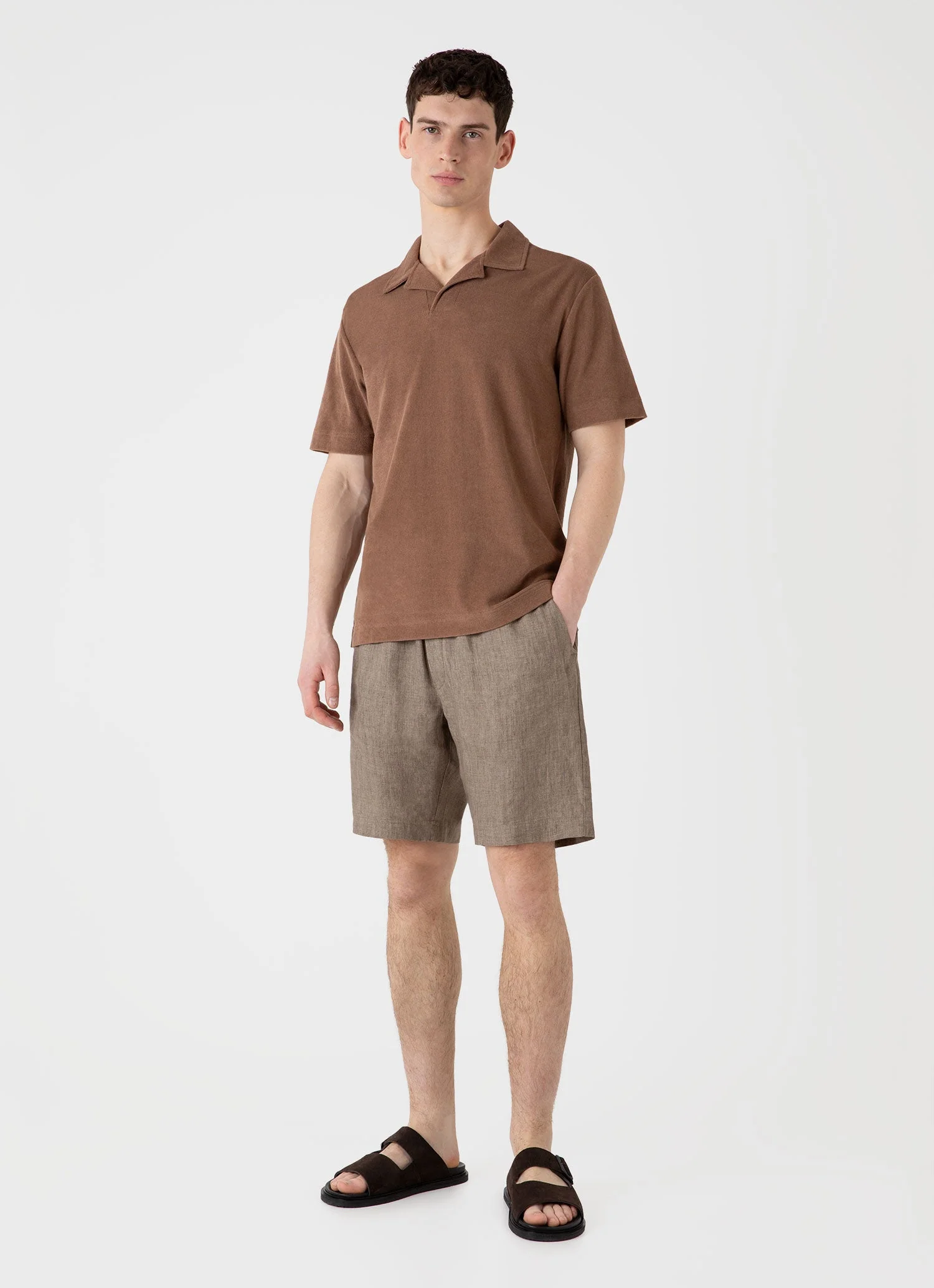Men's Towelling Polo Shirt in Dark Sand - Image 3