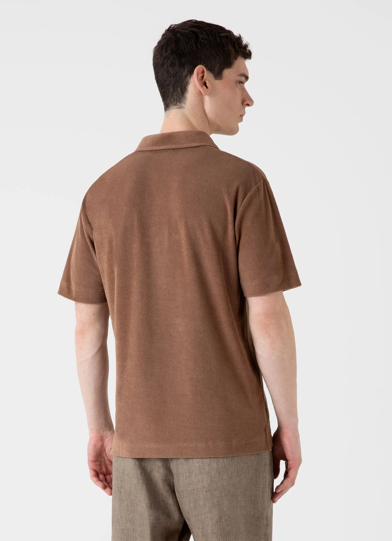 Men's Towelling Polo Shirt in Dark Sand - Image 5