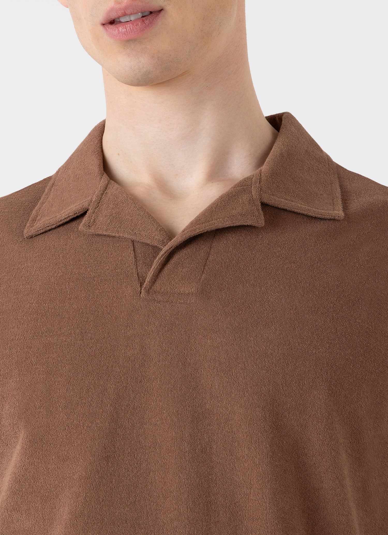 Men's Towelling Polo Shirt in Dark Sand - Image 6
