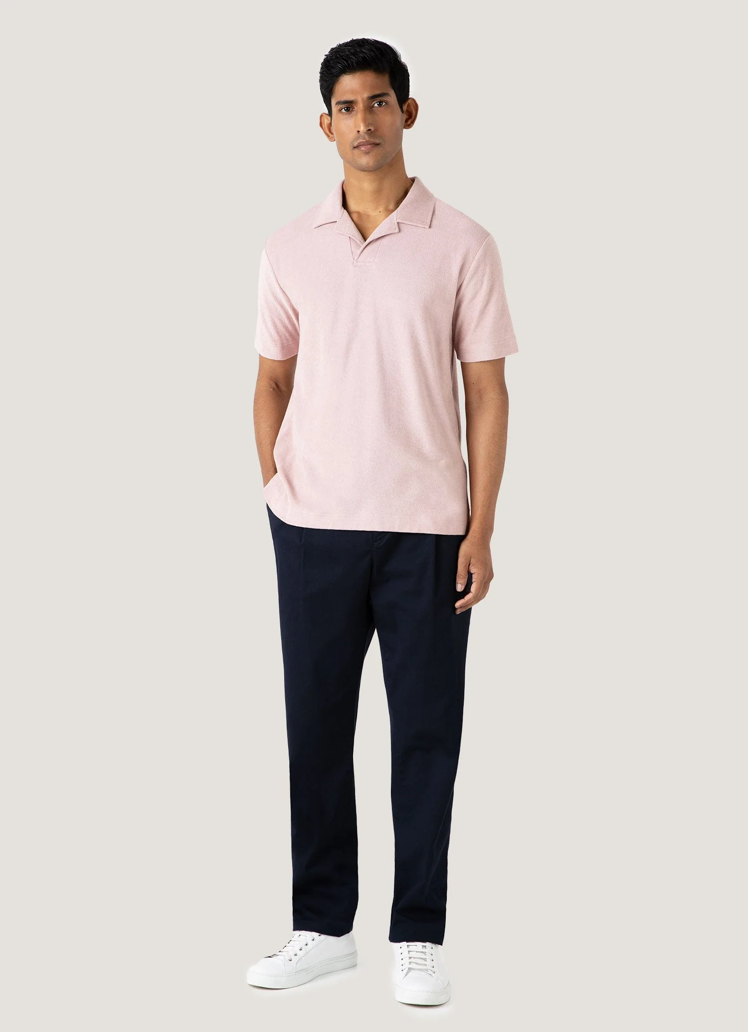 Men's Towelling Polo Shirt in Pale Pink - Image 3