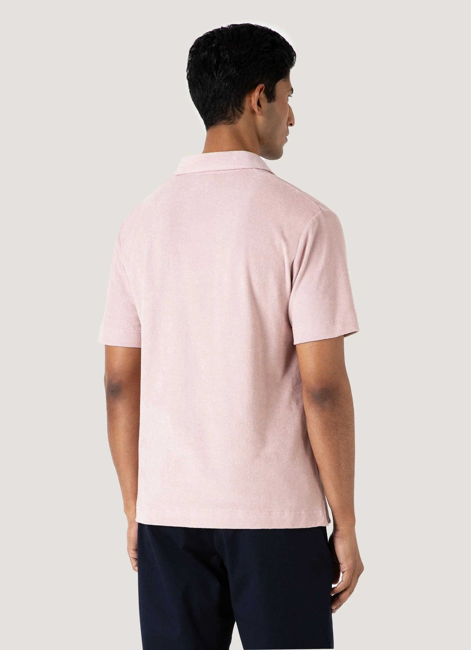 Men's Towelling Polo Shirt in Pale Pink - Image 4