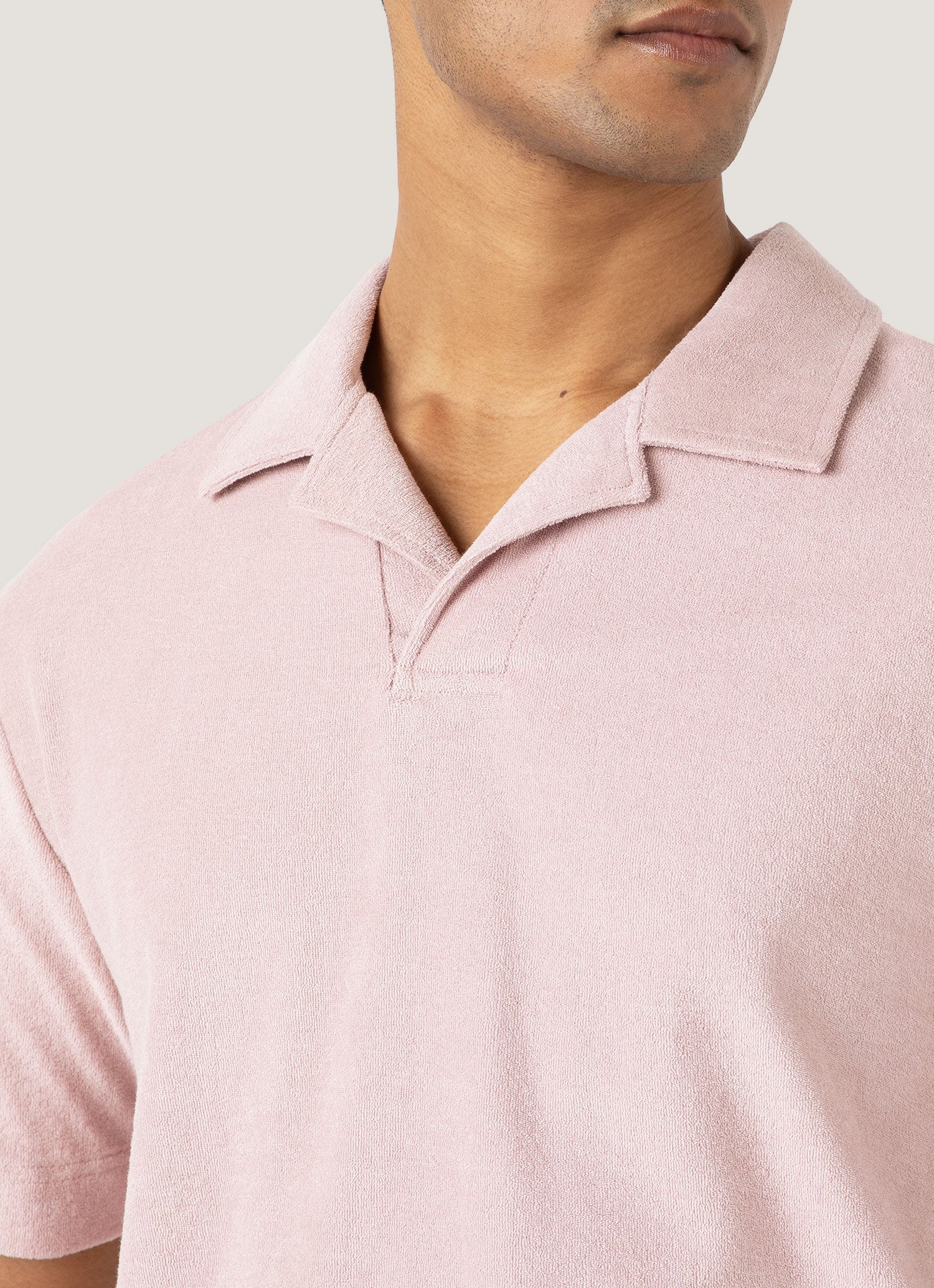 Men's Towelling Polo Shirt in Pale Pink - Image 5