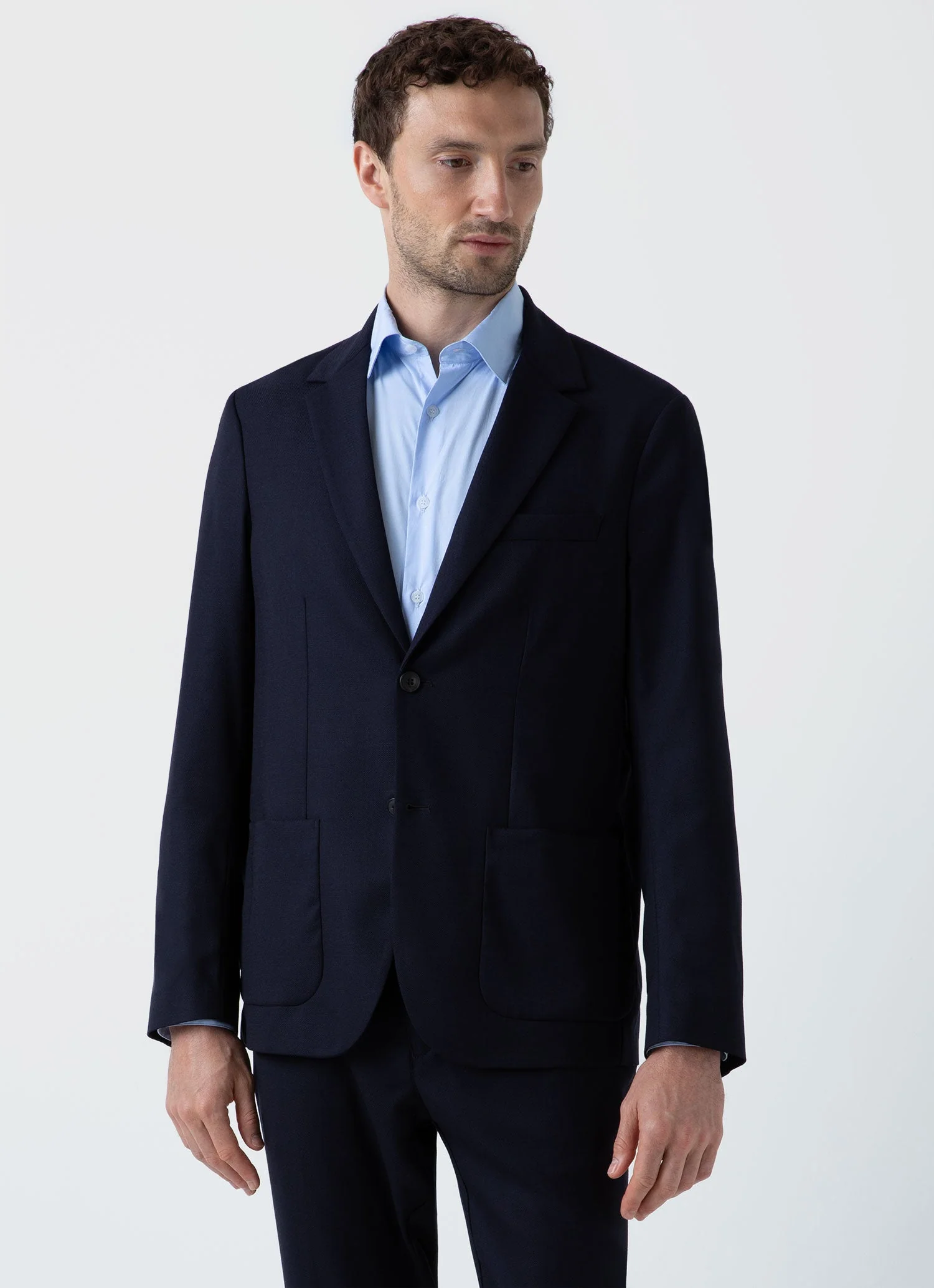 Men's Travel Wool Blazer in Navy - Image 2