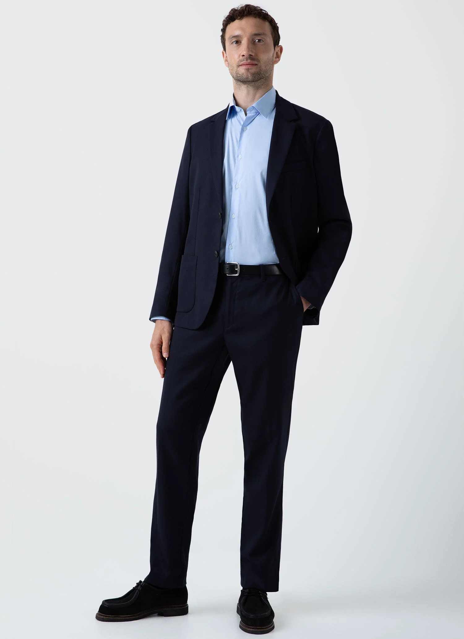 Men's Travel Wool Blazer in Navy - Image 3