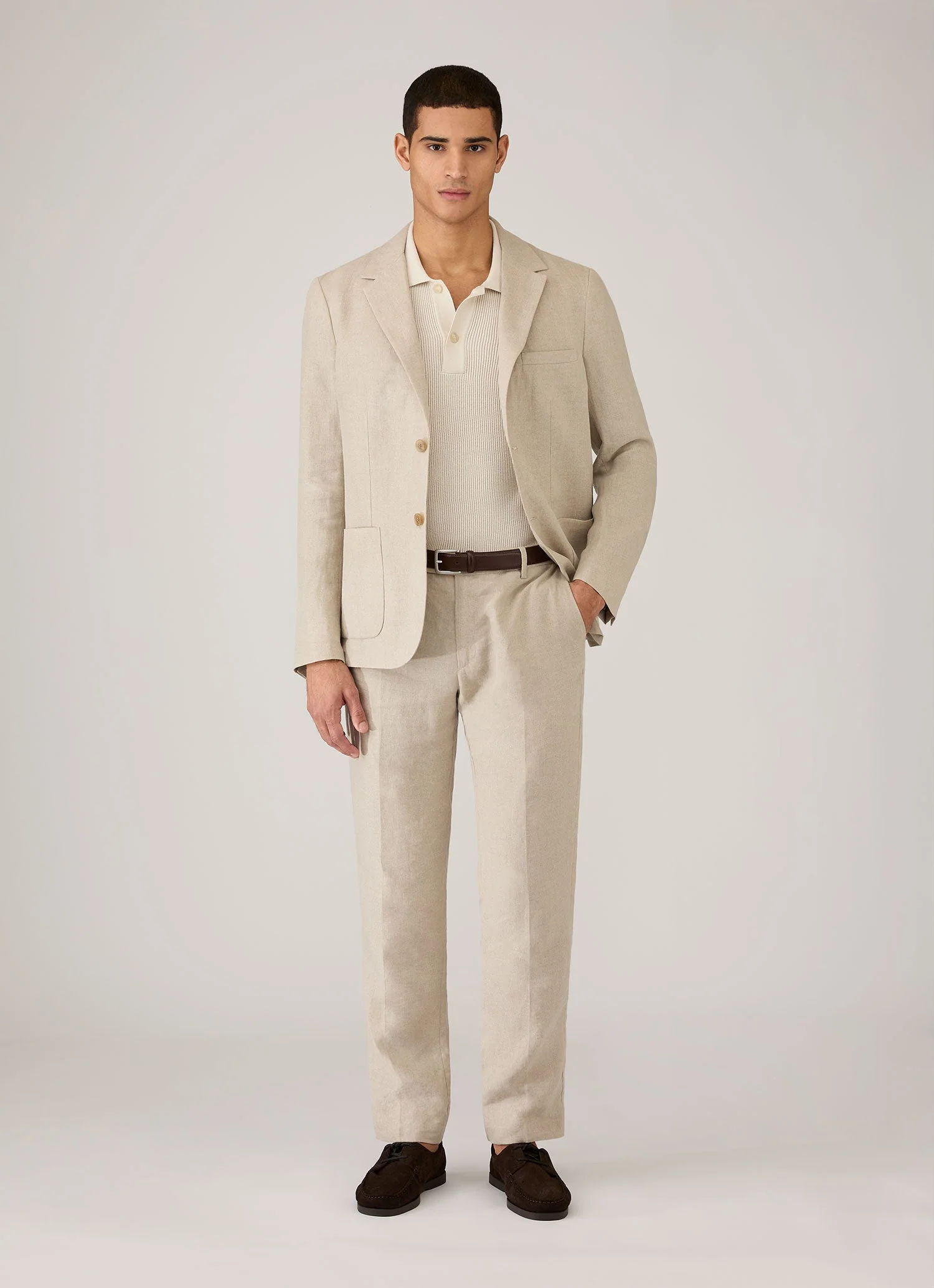 Men's Contrast Rib Polo Shirt in Ecru - Image 3
