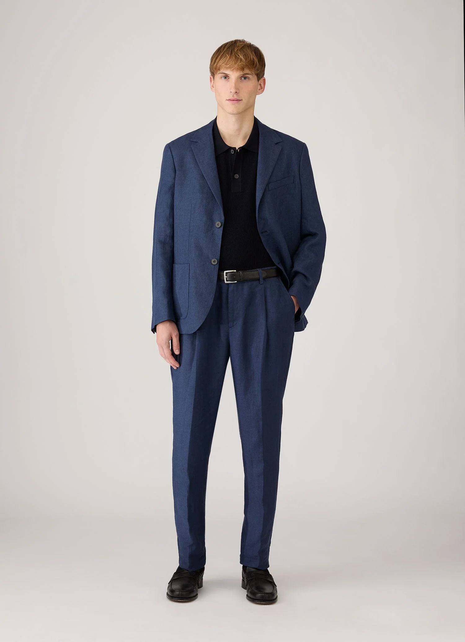 Men's Contrast Rib Polo Shirt in Navy - Image 3