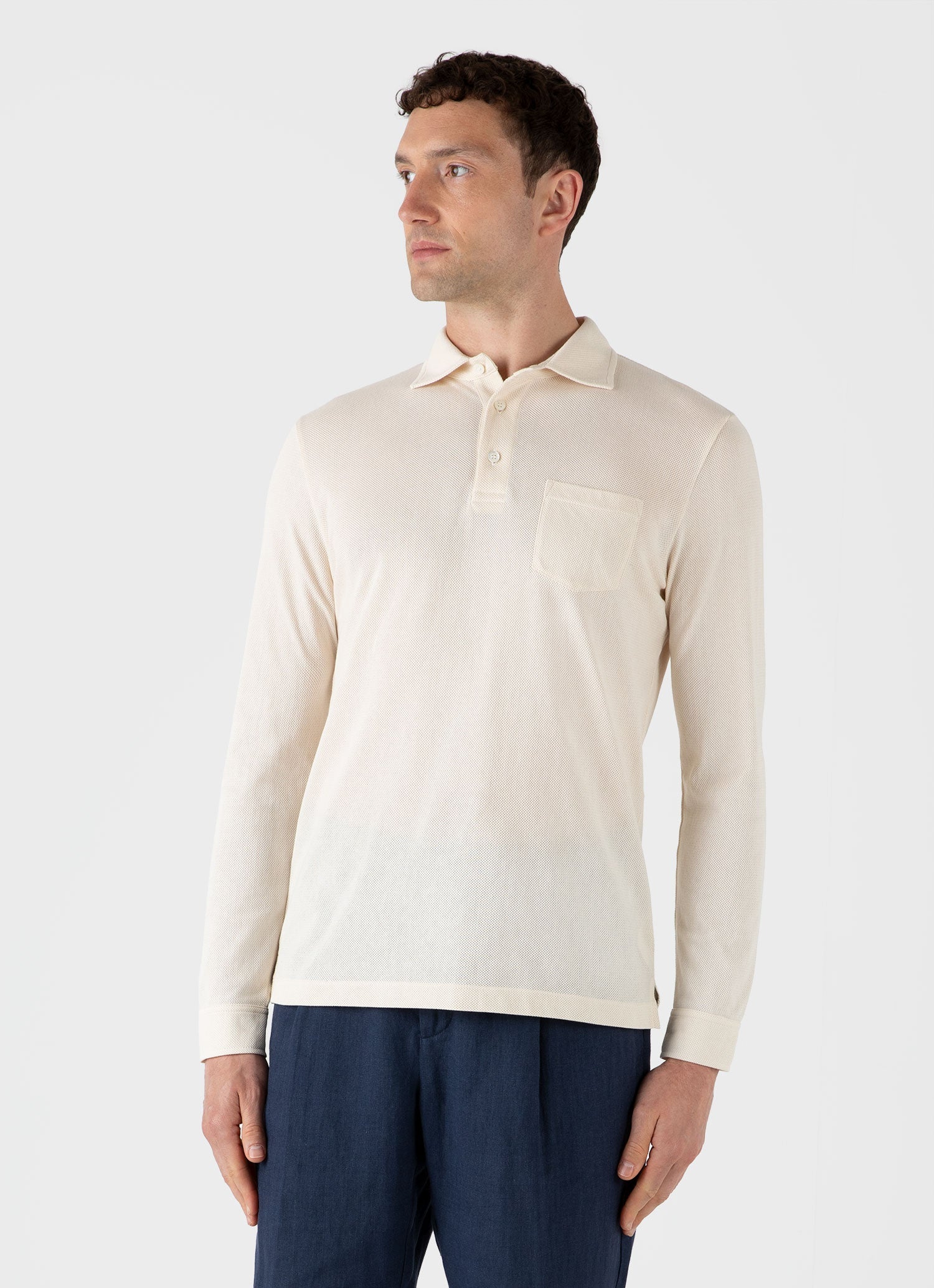 Men's WM Brown Long Sleeve Polo Shirt in Undyed - Image 2