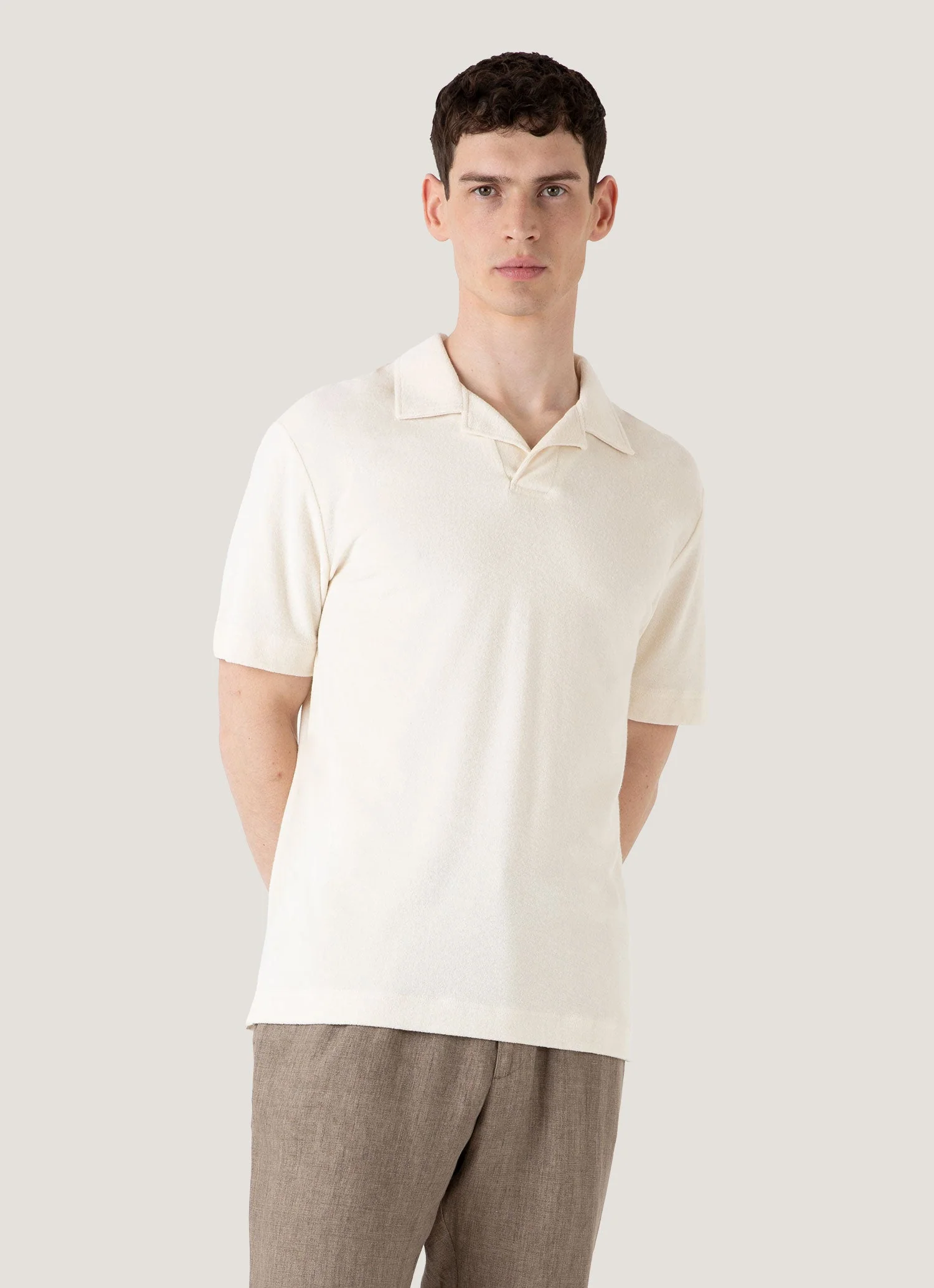 Men's Undyed Towelling Polo Shirt in Undyed - Image 2