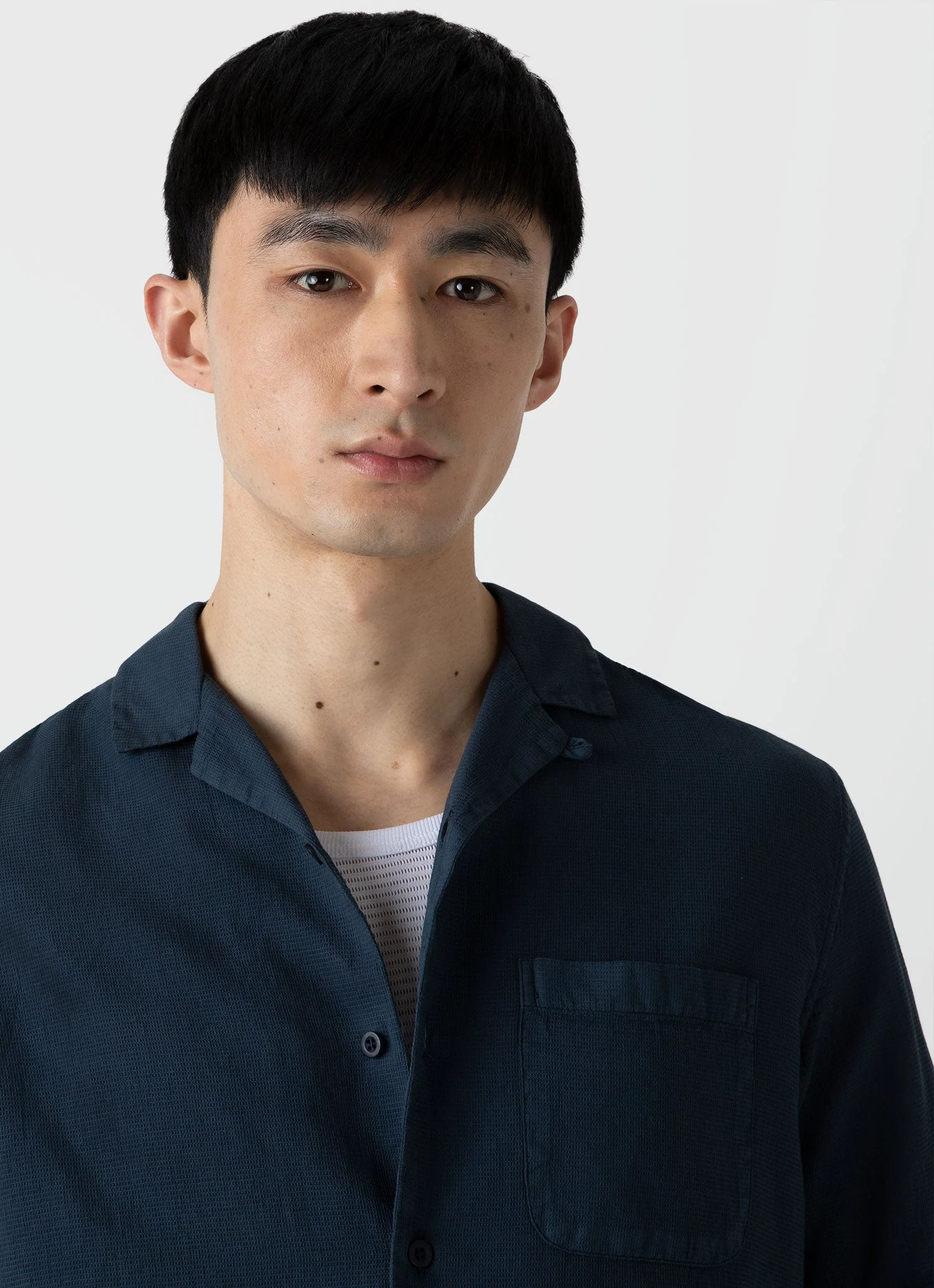 Men's Waffle Camp Collar Shirt in Navy - Image 6