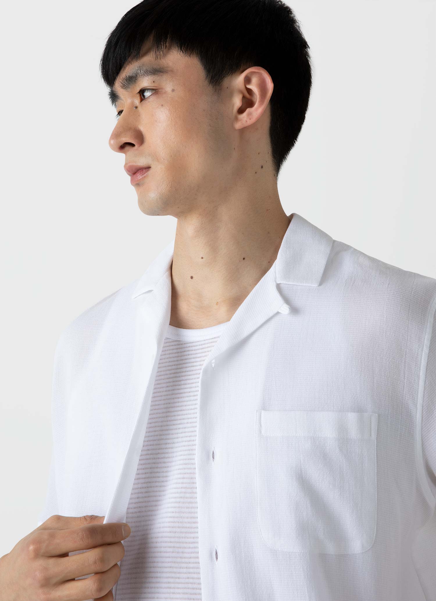 Men's Waffle Camp Collar Shirt in White - Image 6