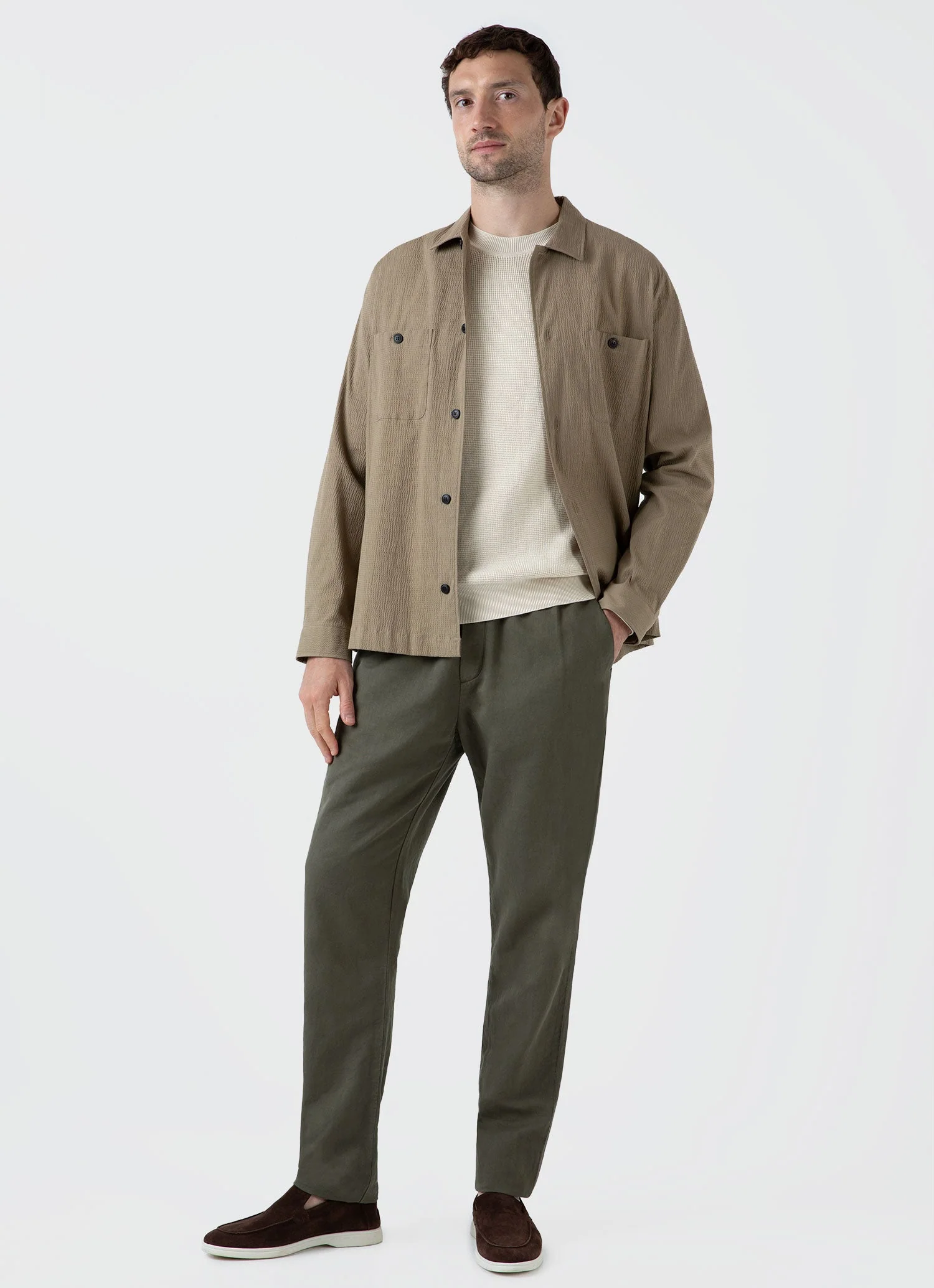 Men's Waffle Stitch Crew Neck Jumper in Ecru - Image 3