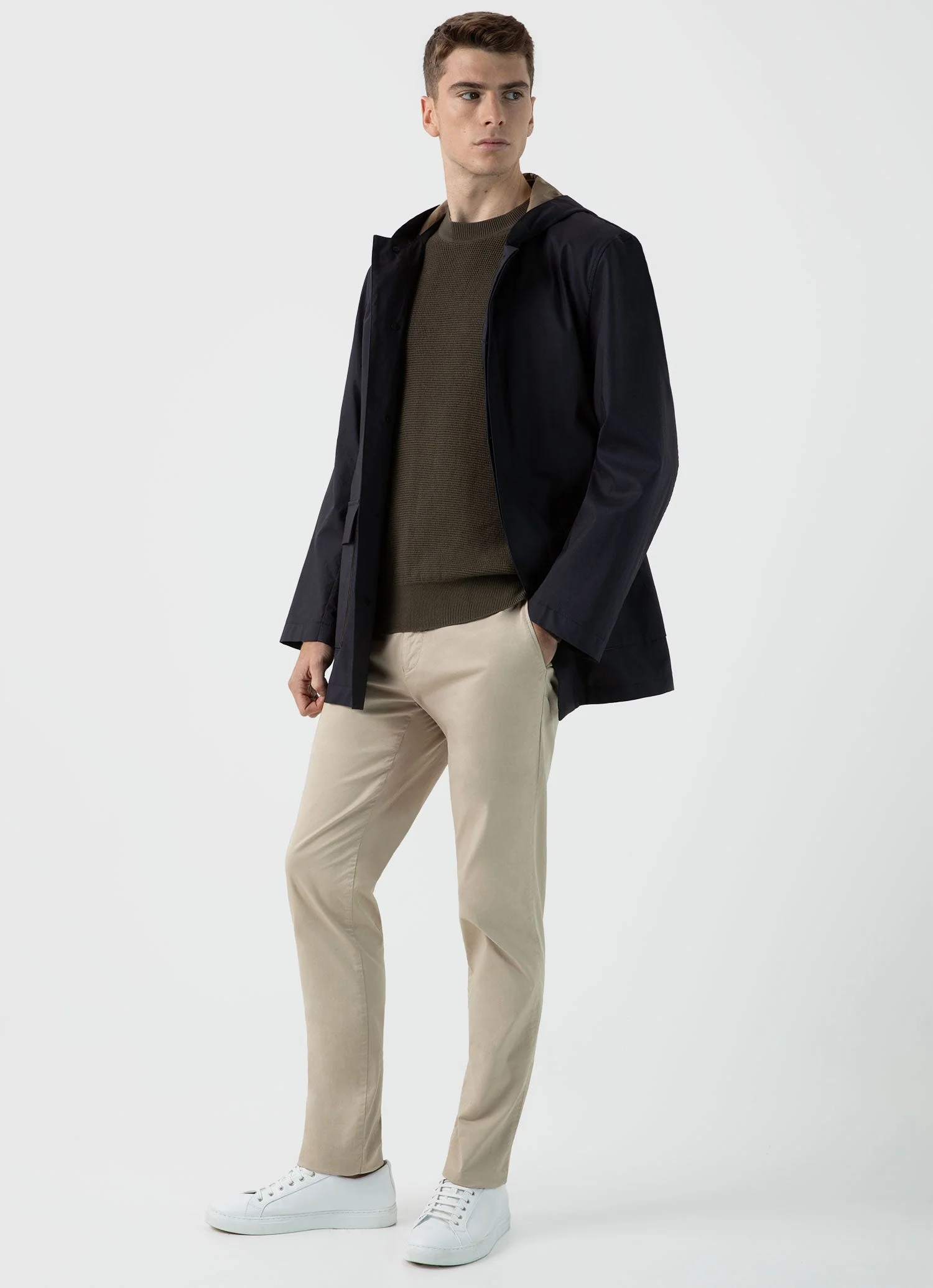 Men's Waffle Stitch Crew Neck Jumper in Khaki - Image 3