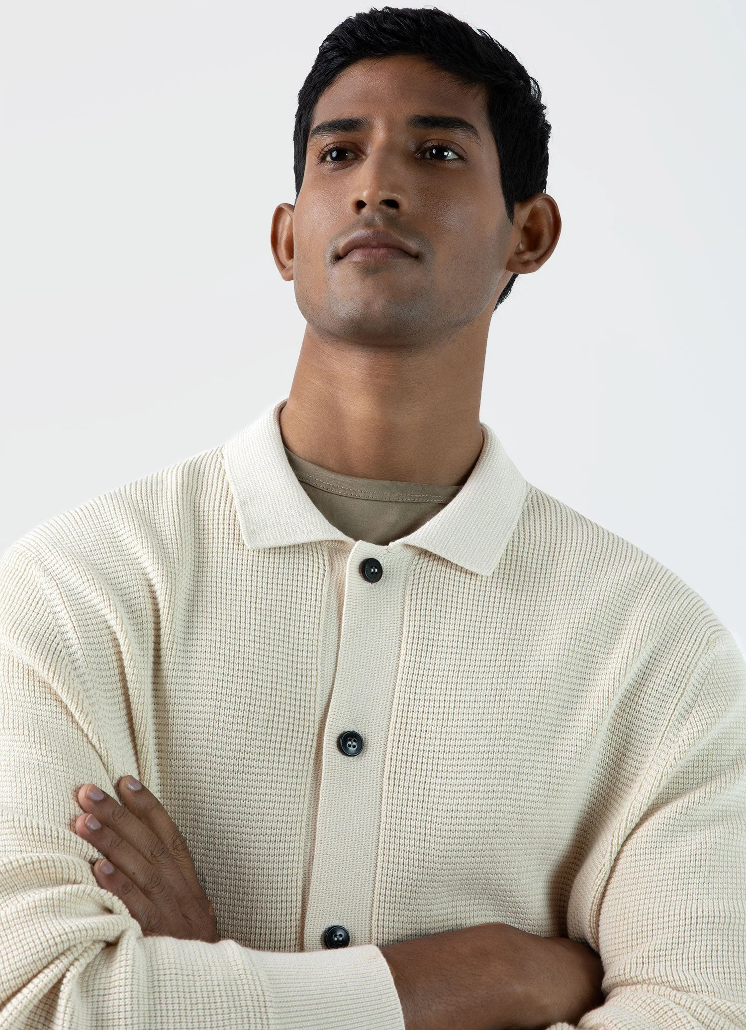 Men's Waffle Stitch Jacket in Ecru - Image 6