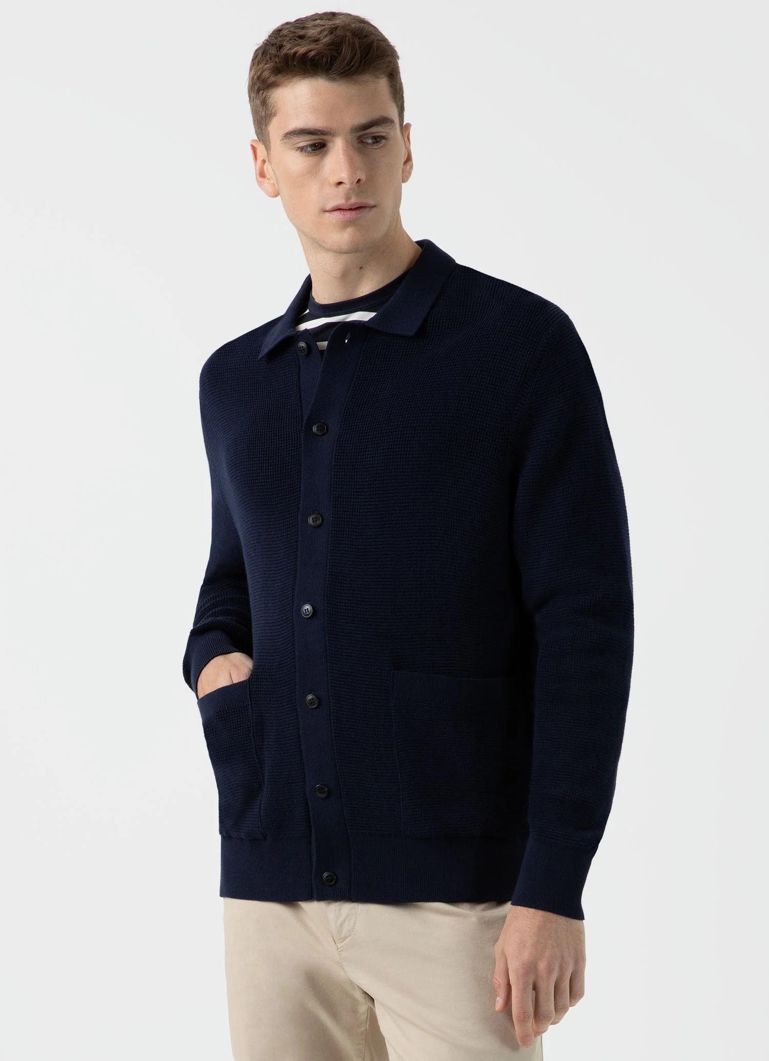 Men's Waffle Stitch Jacket in Navy - Image 2