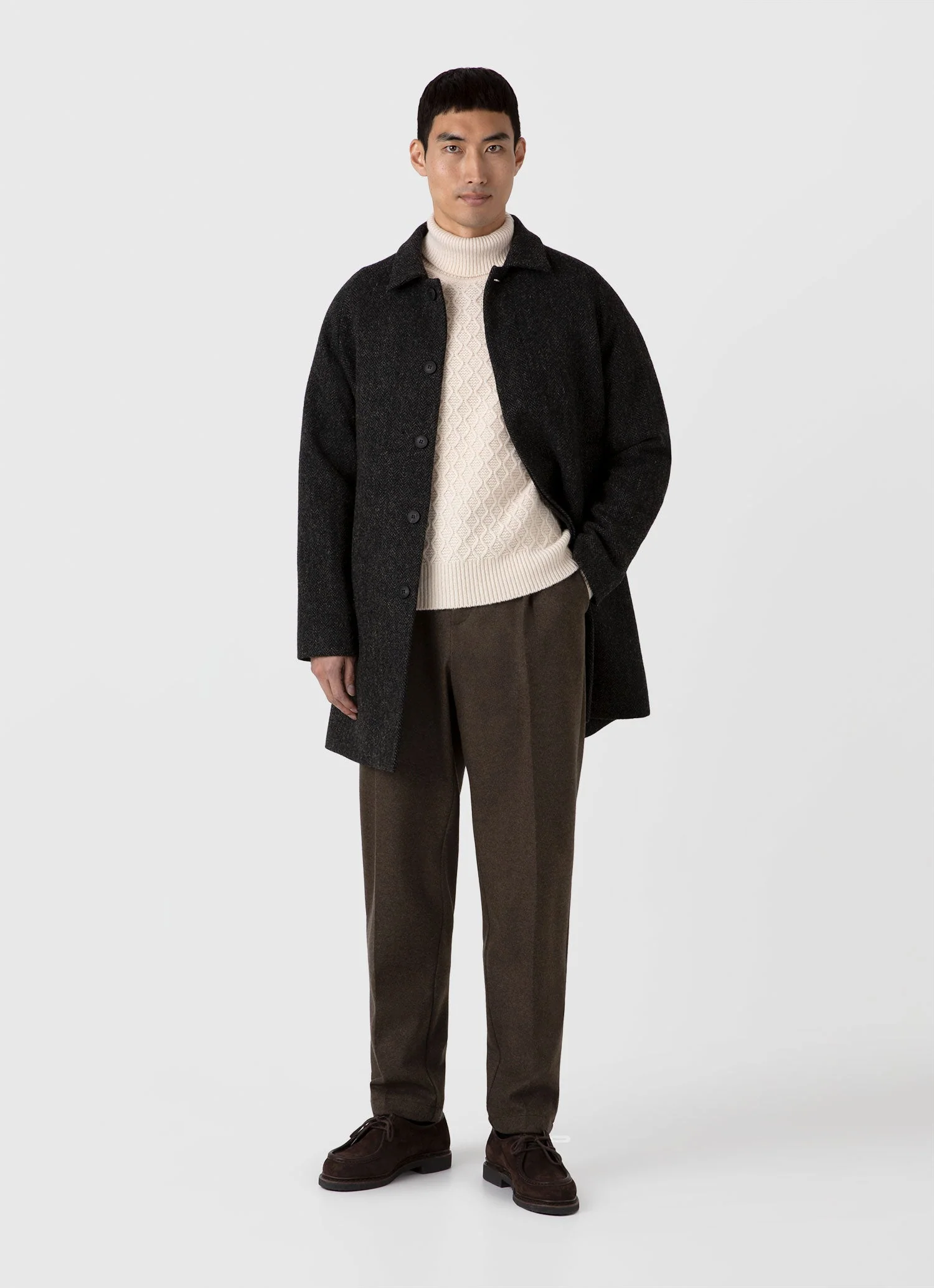 Men's WM Brown Aran Roll Neck in Ecru - Image 3