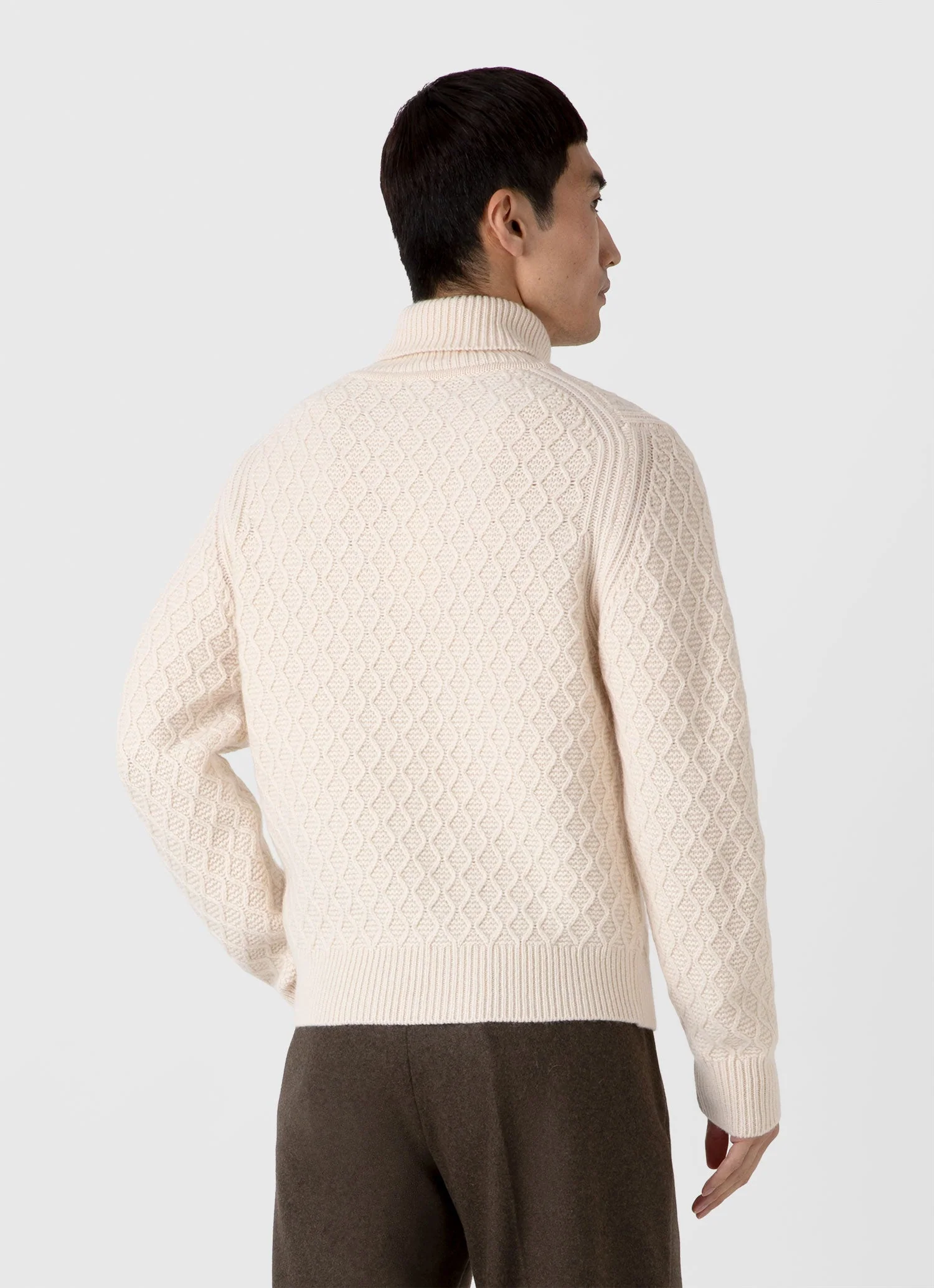 Men's WM Brown Aran Roll Neck in Ecru - Image 5