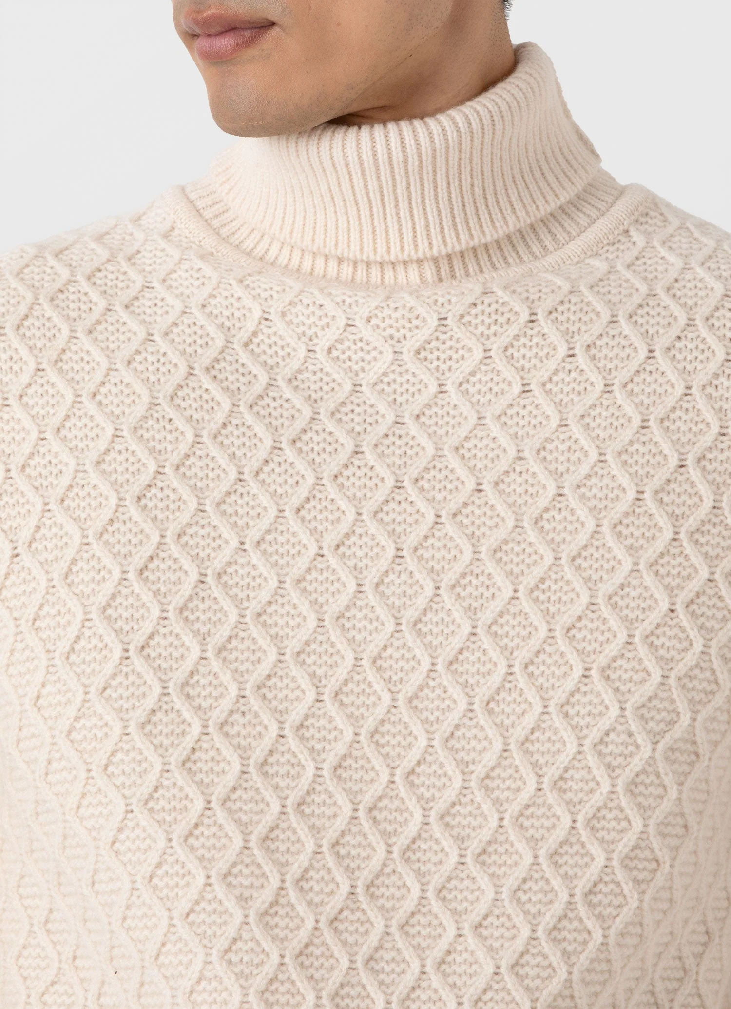 Men's WM Brown Aran Roll Neck in Ecru - Image 6