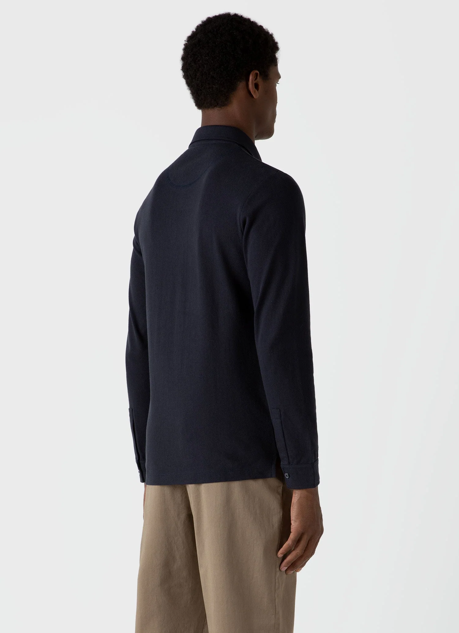 Men's WM Brown Long Sleeve Polo Shirt in Navy - Image 5