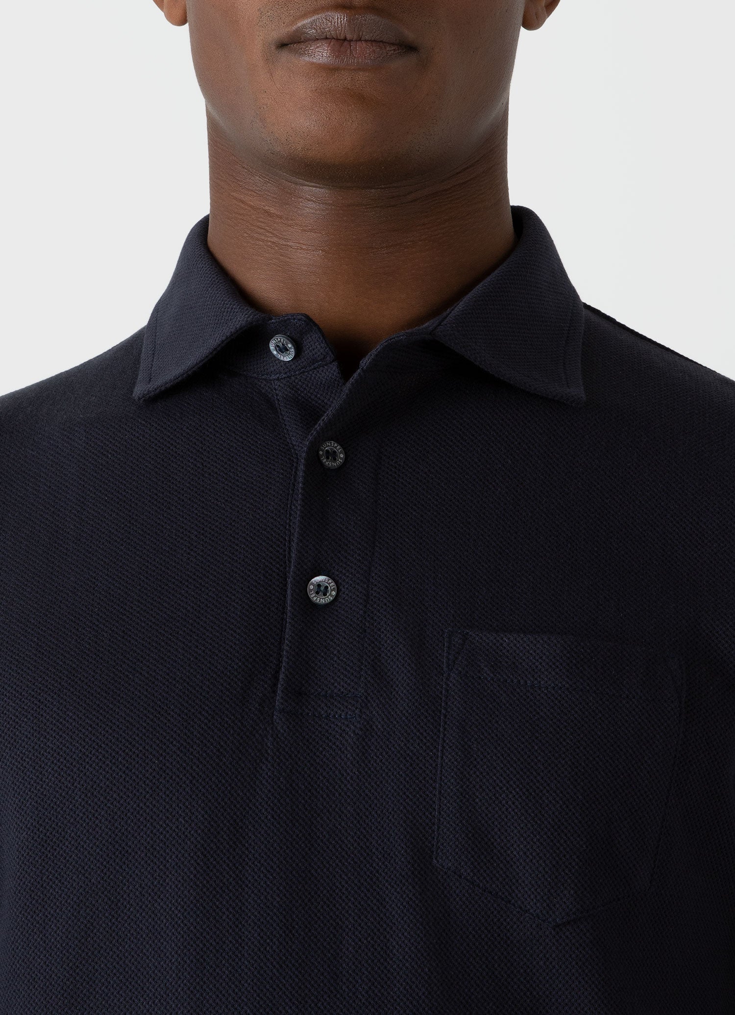 Men's WM Brown Long Sleeve Polo Shirt in Navy - Image 6