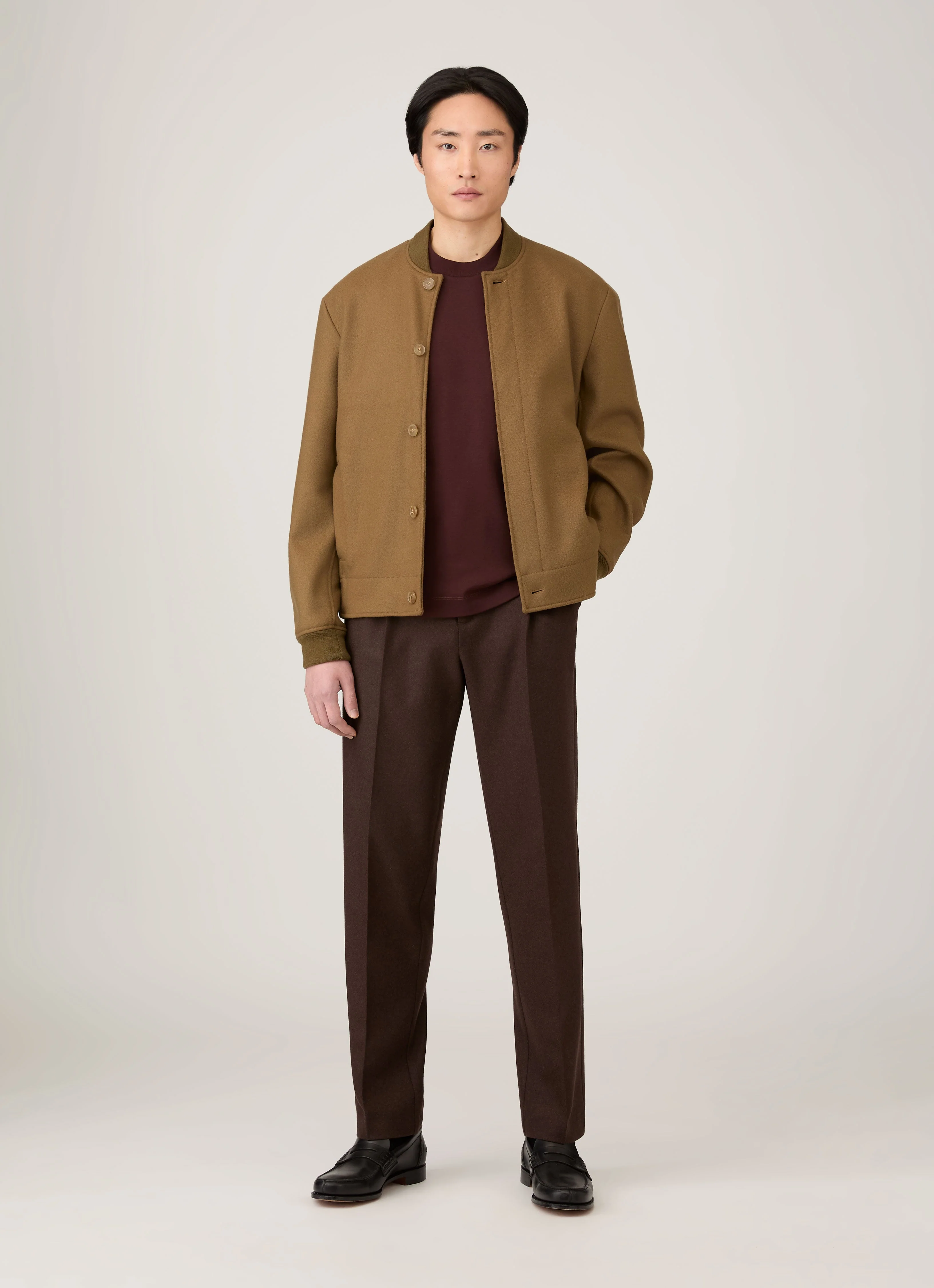 Men's Wool Bomber Jacket in Mole - Image 3