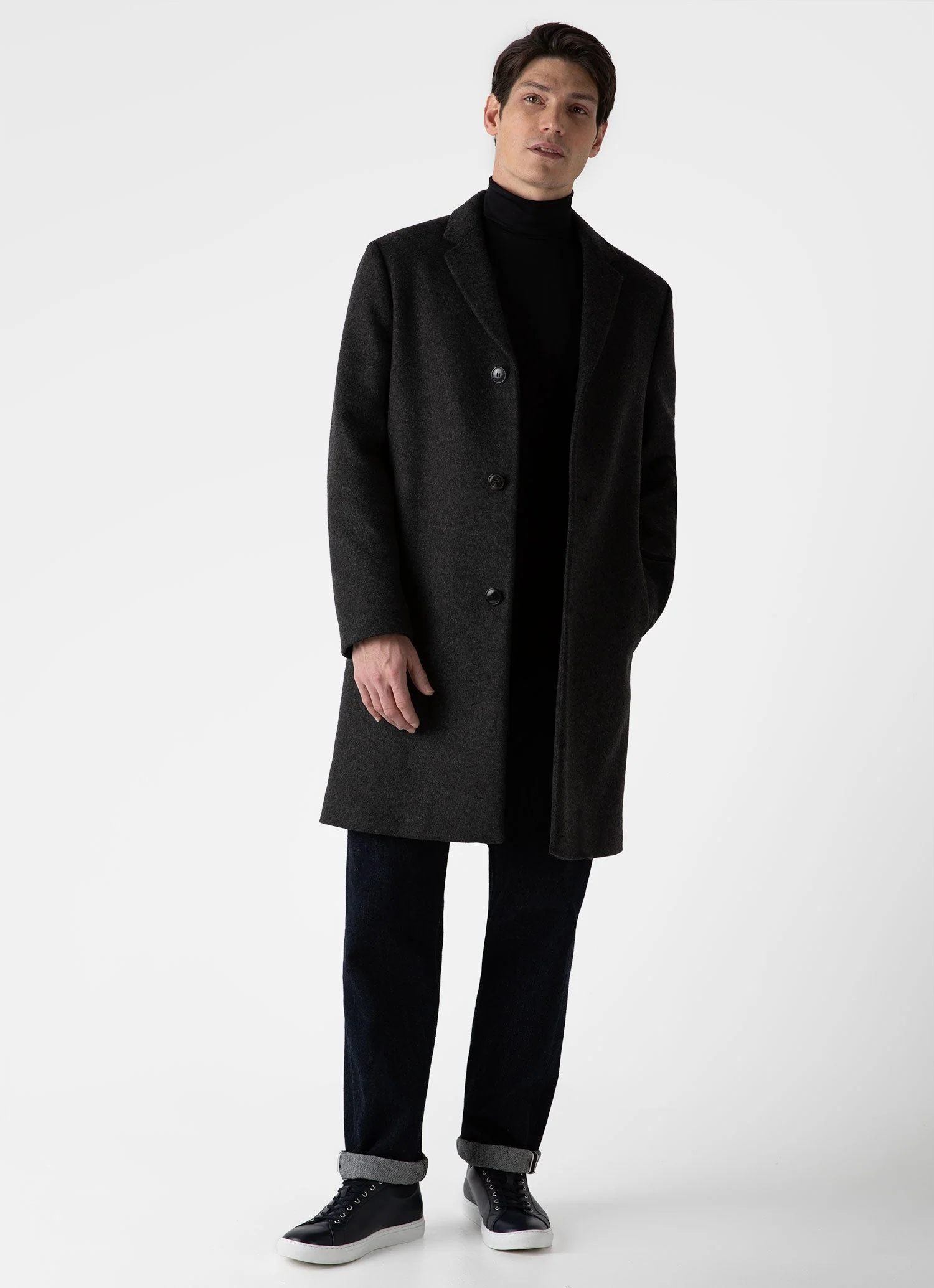 Men's Wool Cashmere Overcoat in Charcoal Melange - Image 3