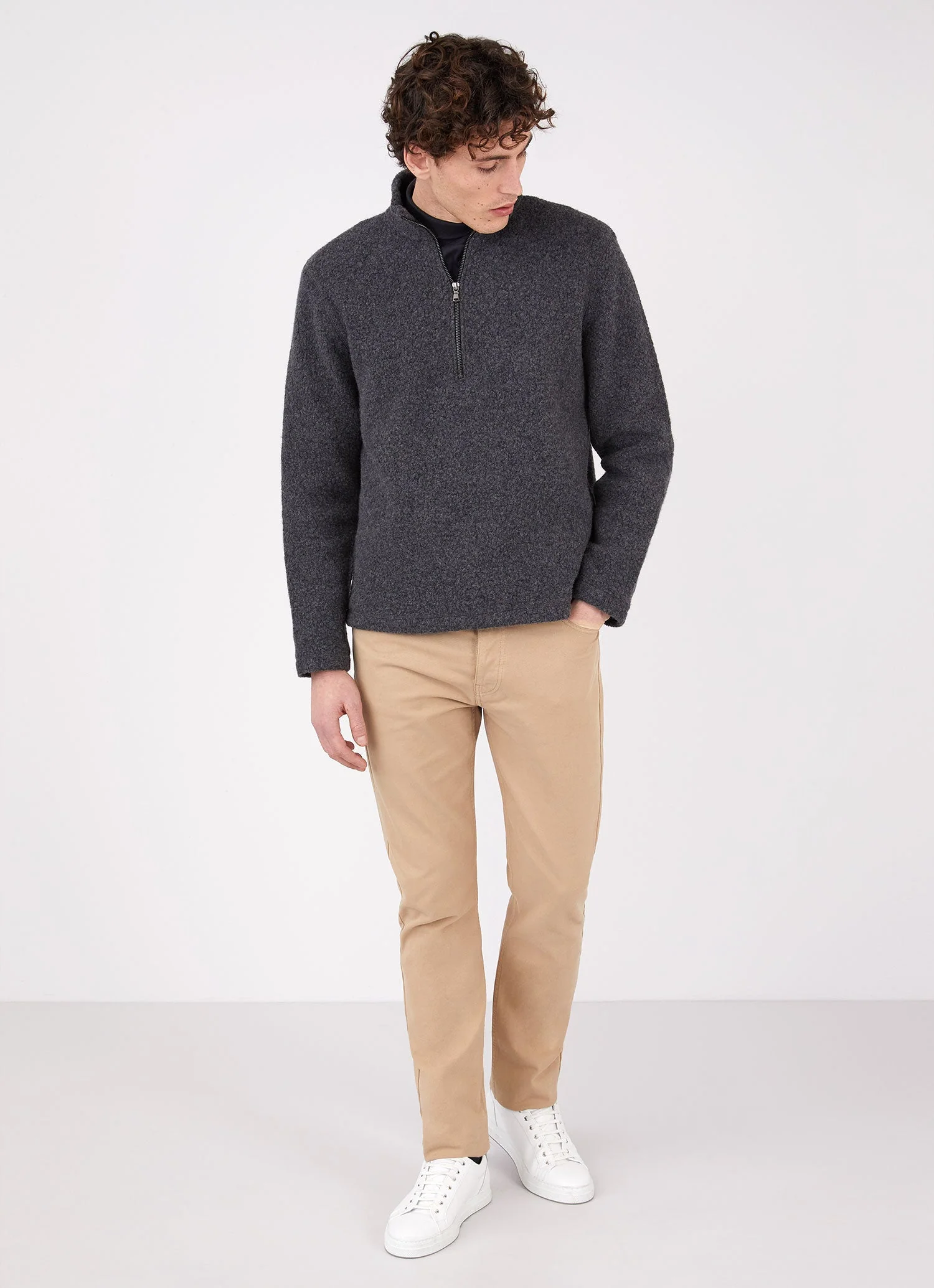 Men's Wool Fleece Zip Neck in Charcoal Melange - Image 3