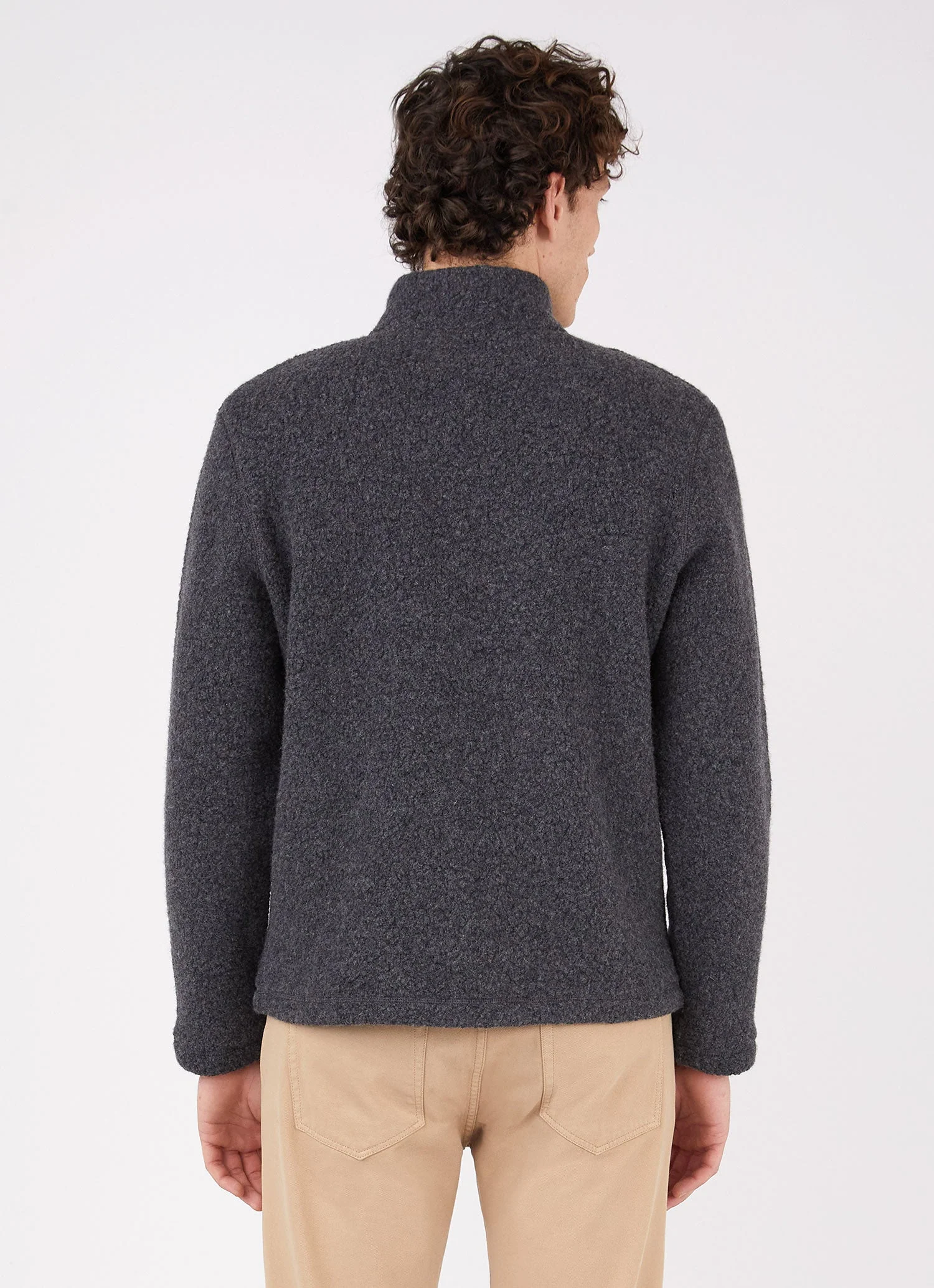 Men's Wool Fleece Zip Neck in Charcoal Melange - Image 4