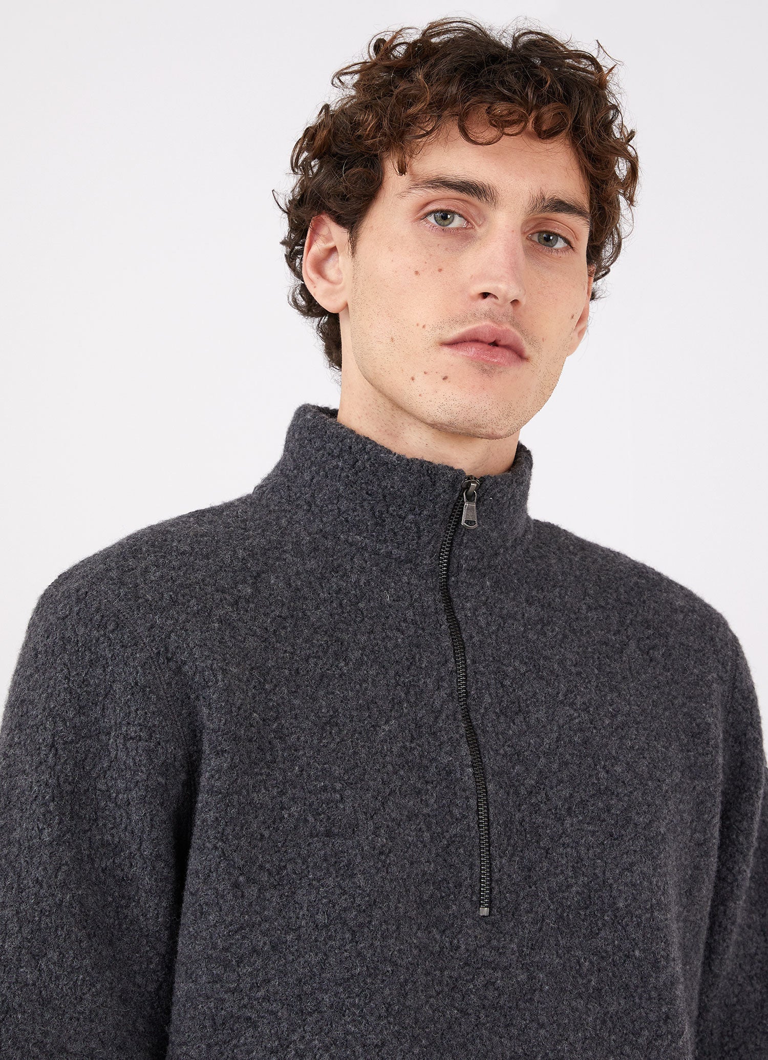 Men's Wool Fleece Zip Neck in Charcoal Melange - Image 5