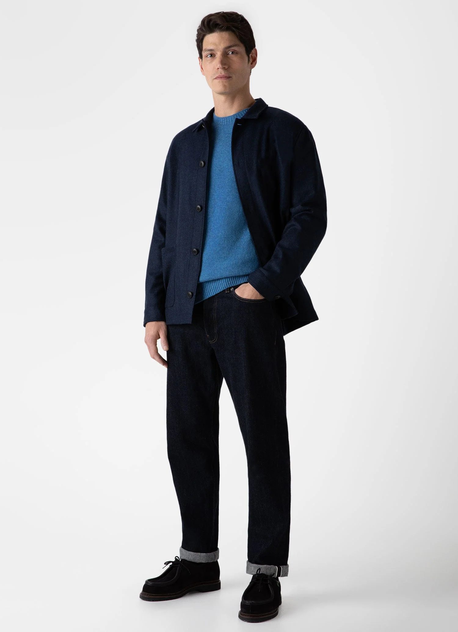 Men's Wool Twin Pocket Jacket in Light Navy Melange - Image 3