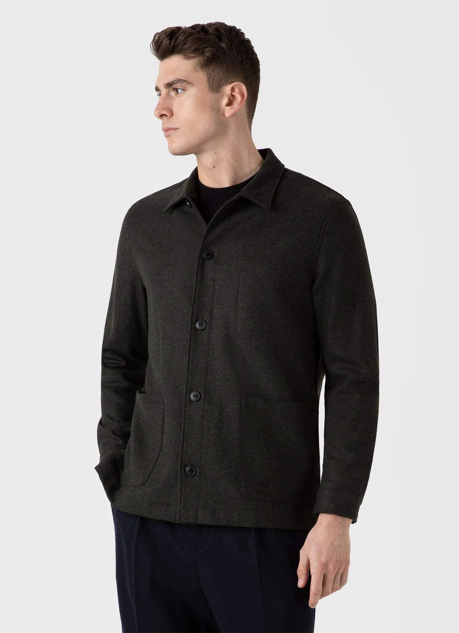 Men's Wool Twin Pocket Jacket in Drill Green - Image 2