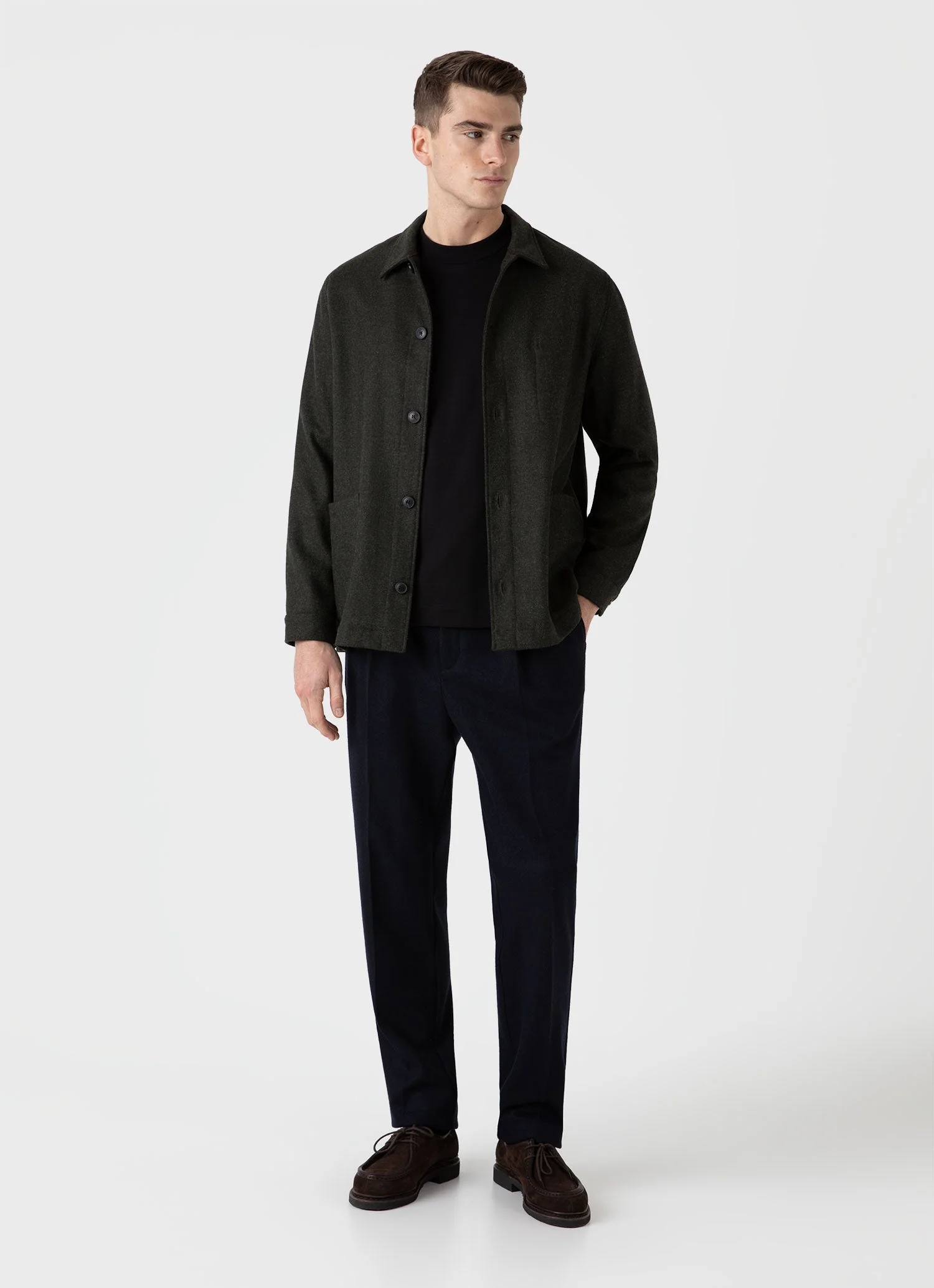 Men's Wool Twin Pocket Jacket in Drill Green - Image 3