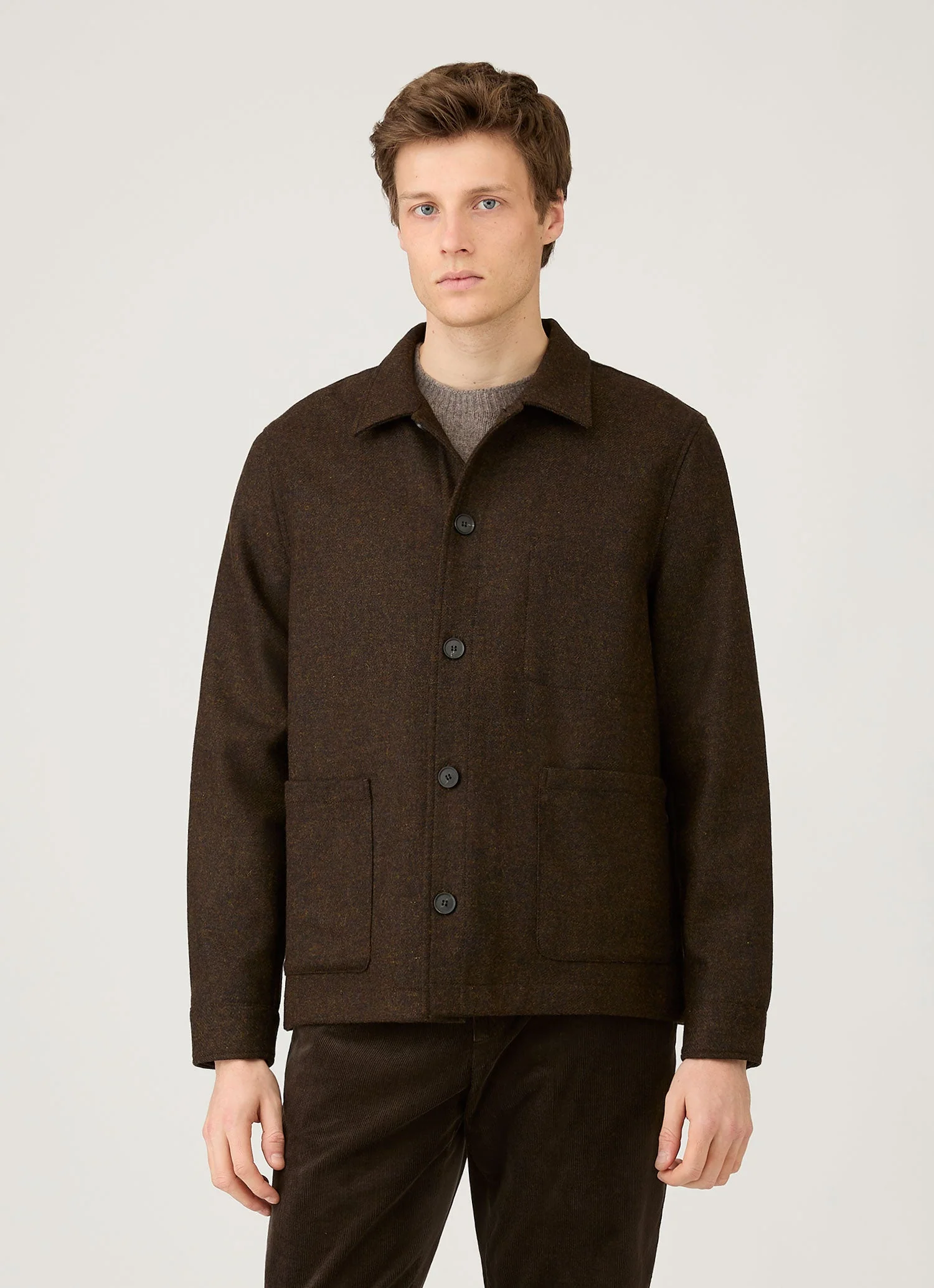 Men's Wool Twin Pocket Jacket in Truffle - Image 2