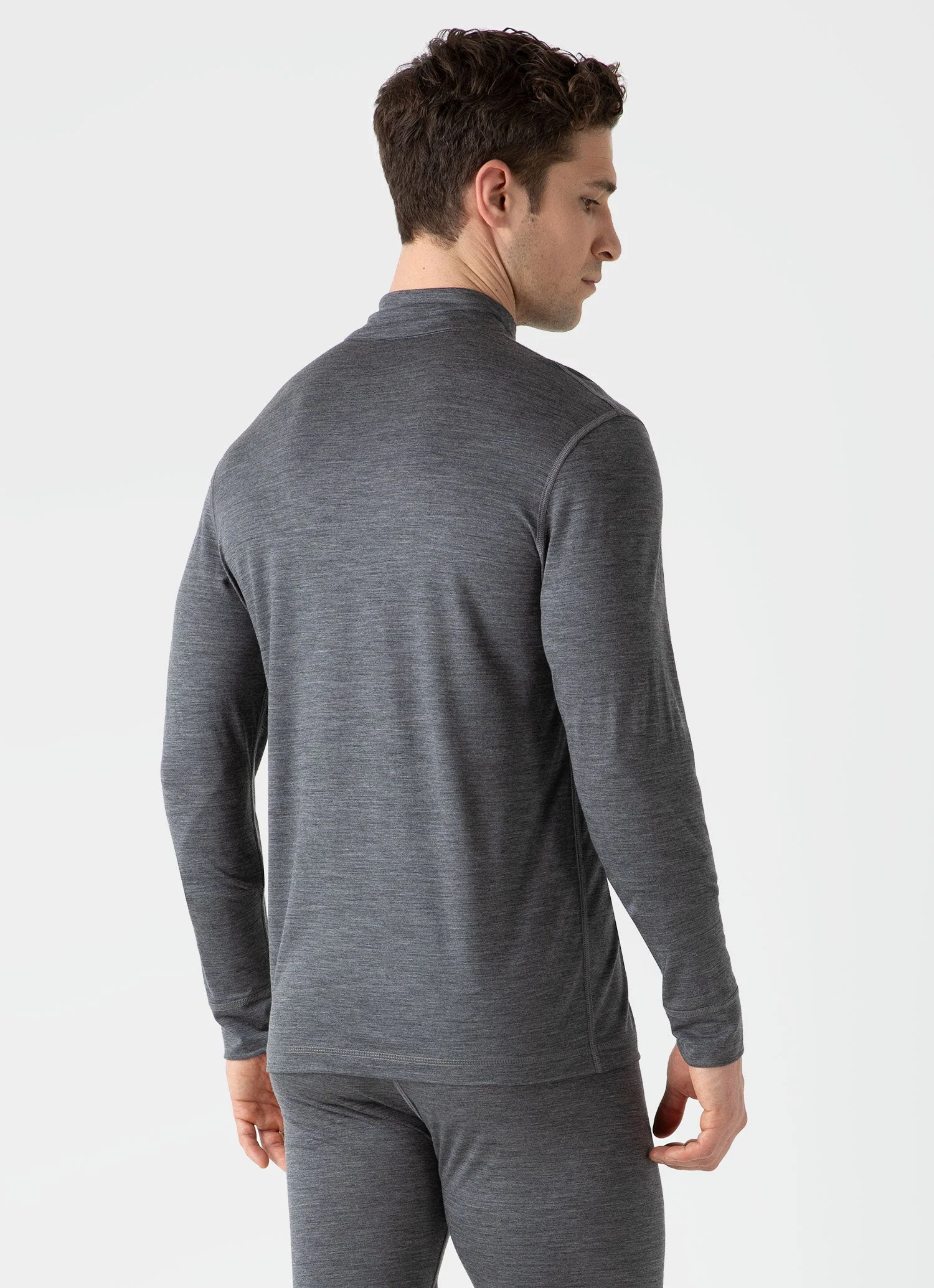 Men's Active Merino Half Zip Top in Grey Melange - Image 3