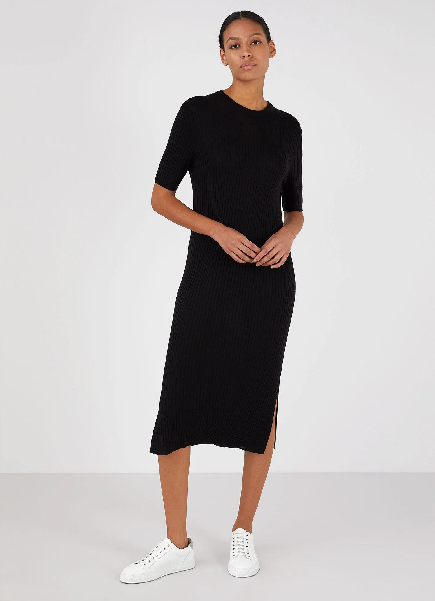 Women's Rib Crew Dress in Black - Image 2