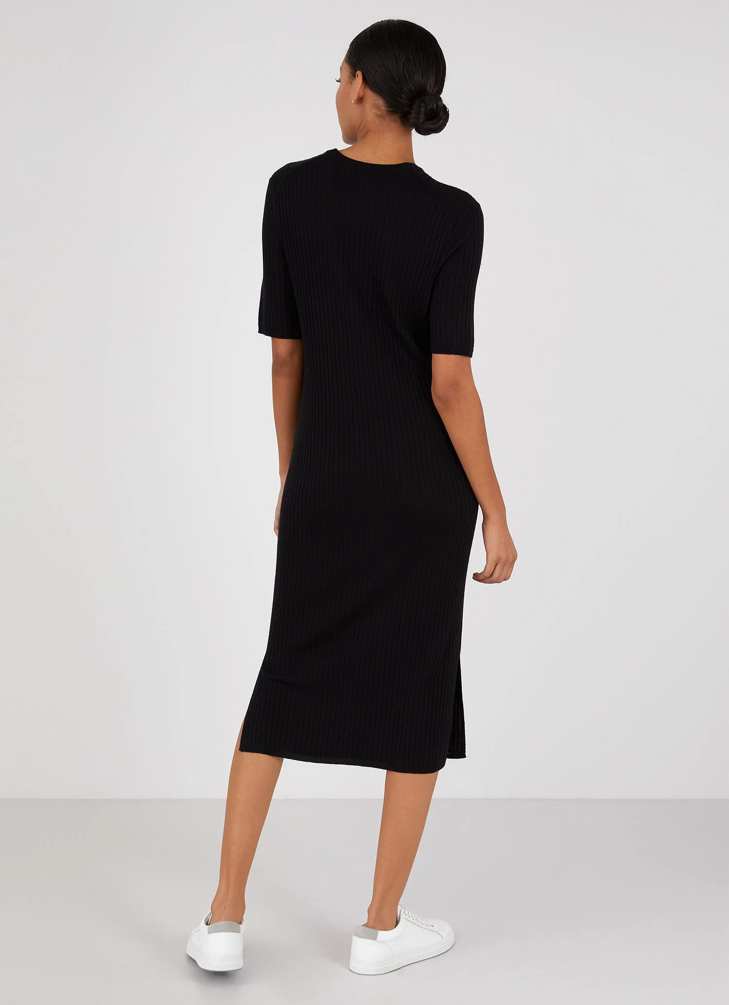 Women's Rib Crew Dress in Black - Image 3