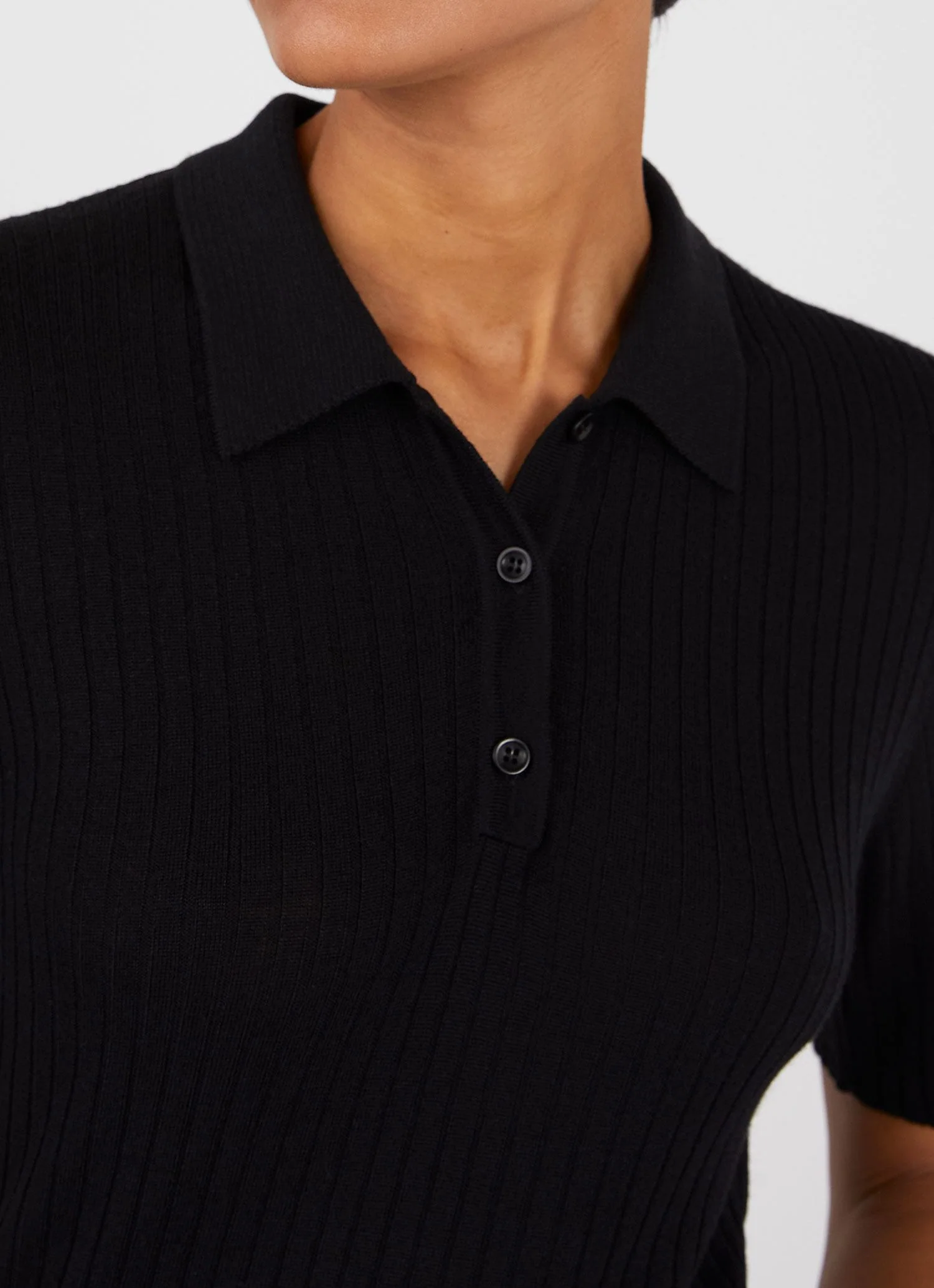 Women's Merino Silk Polo in Black - Image 4