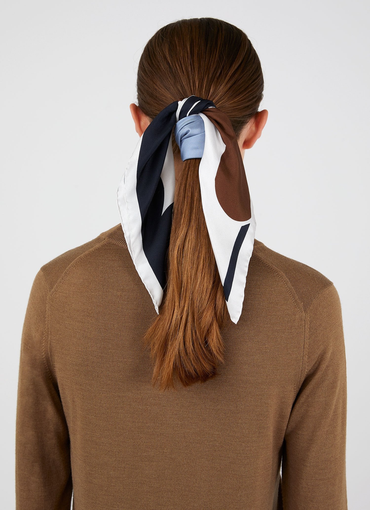 Women's Silk Scarf in Ecru/Mushroom/Navy/Polar Blue - Image 6
