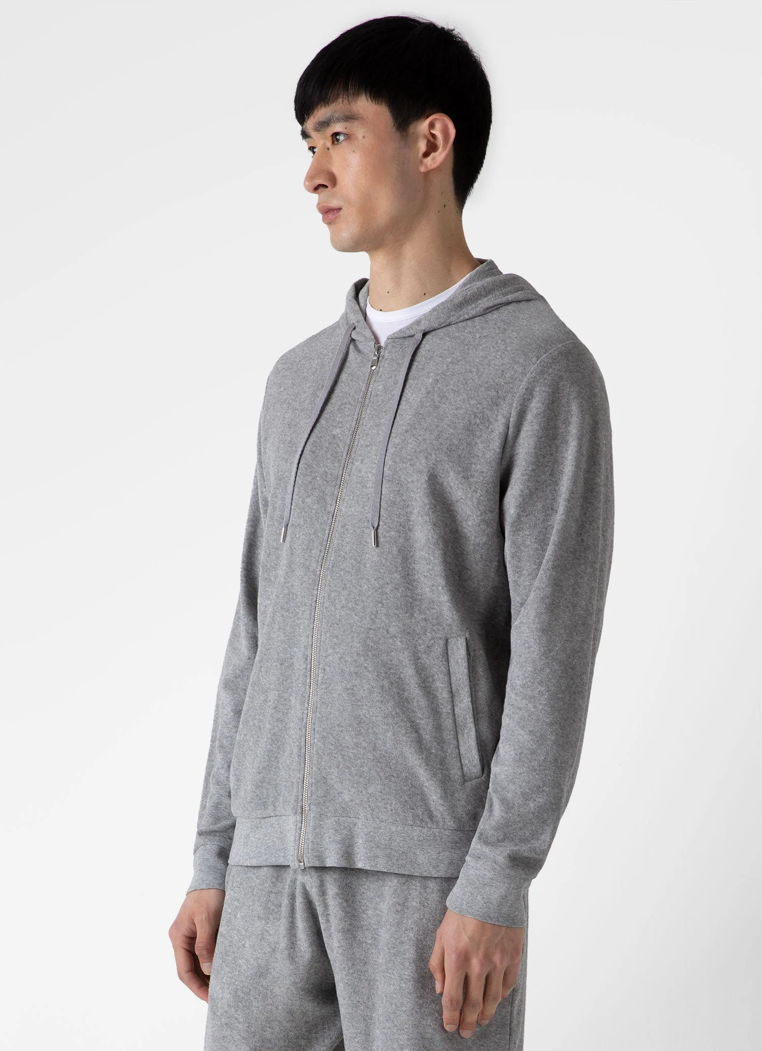 Men's Towelling Hoodie in Grey Melange - Image 2