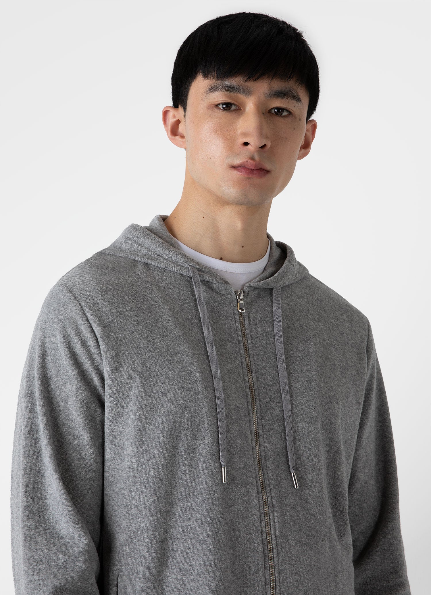 Men's Towelling Hoodie in Grey Melange - Image 5