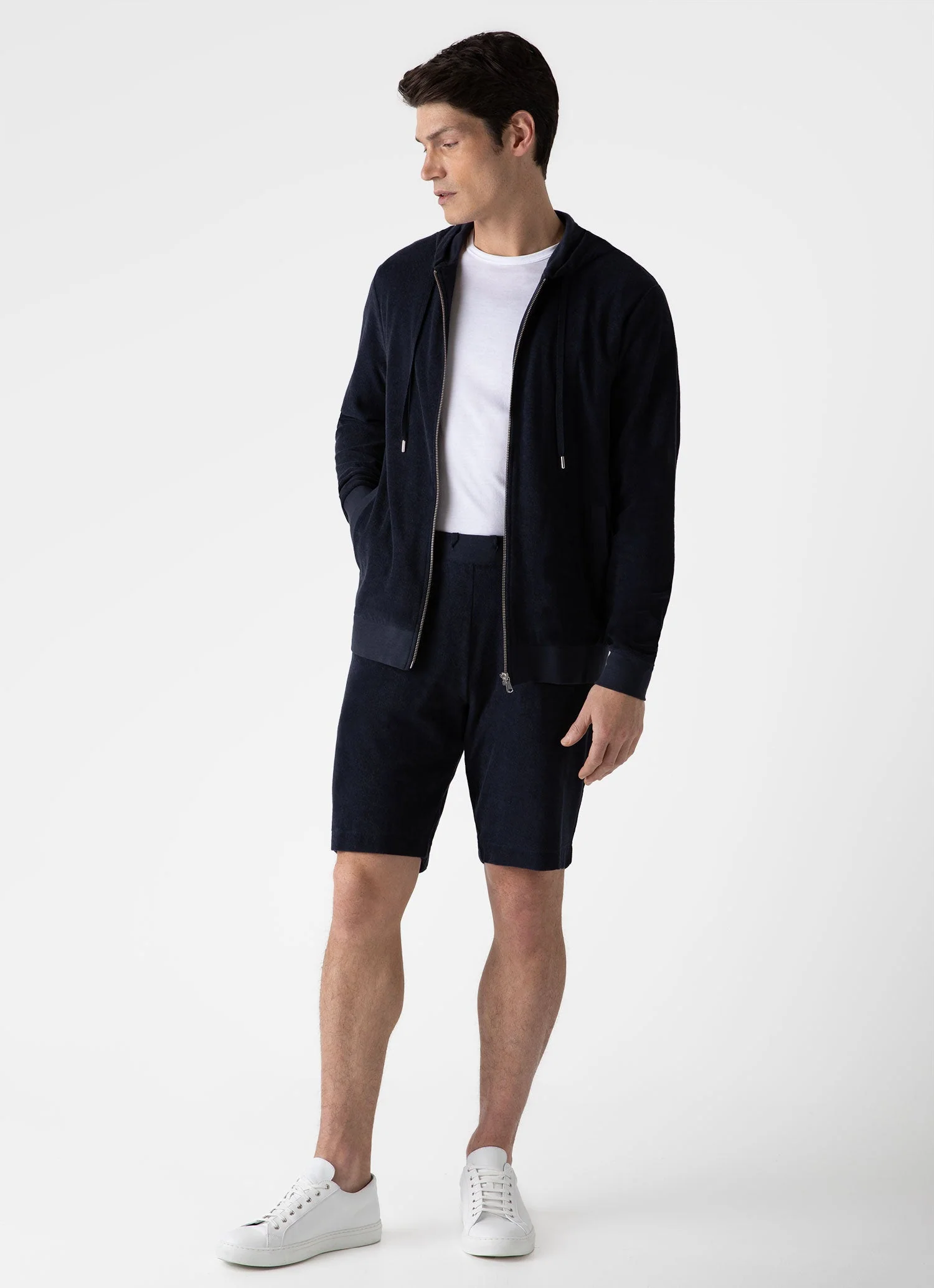 Men's Towelling Hoodie in Navy - Image 3