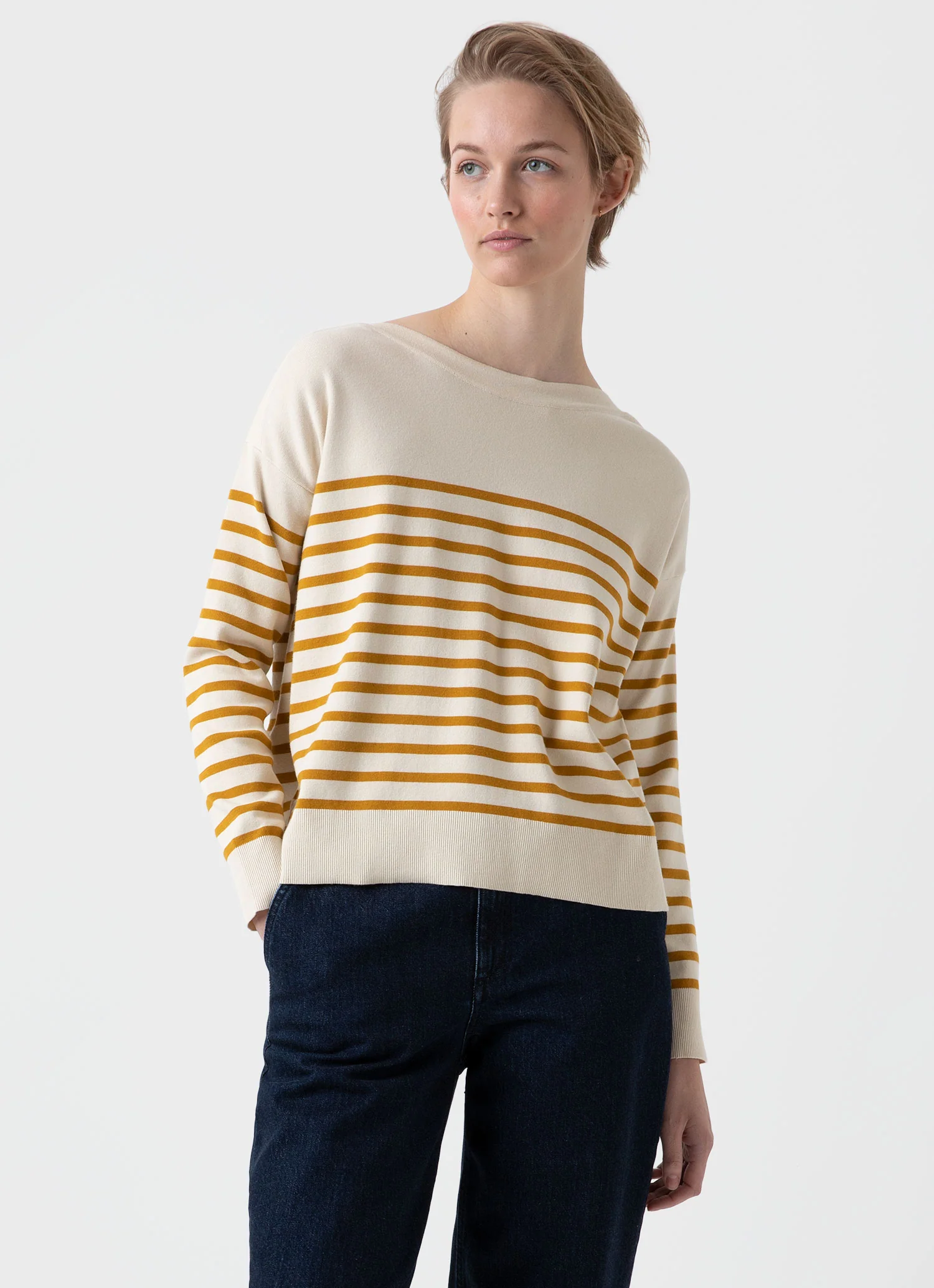 Women's Breton Stripe Jumper in Ecru/Cider - Image 4