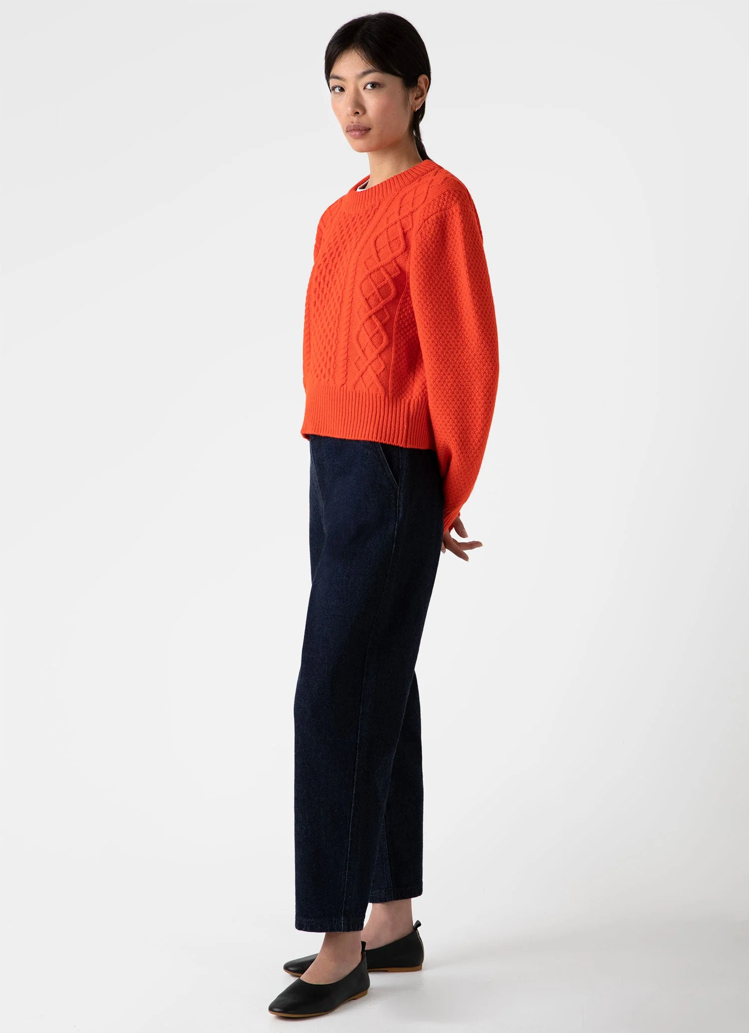Women's Lambswool Cable Knit Jumper in Magma - Image 2