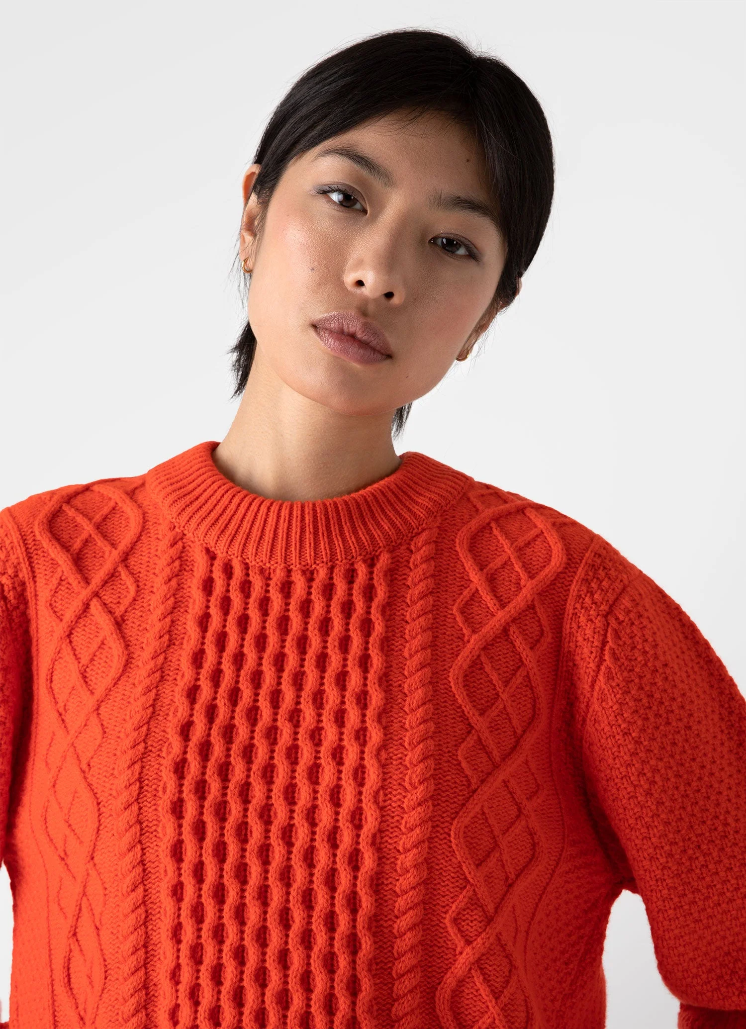 Women's Lambswool Cable Knit Jumper in Magma - Image 3