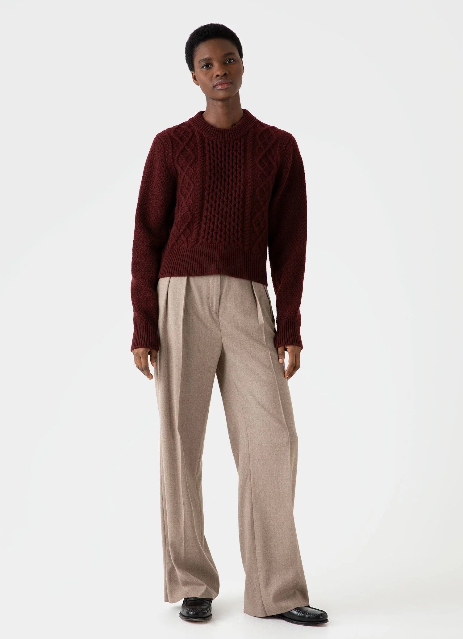 Women's Lambswool Cable Knit Jumper in Maroon - Image 2